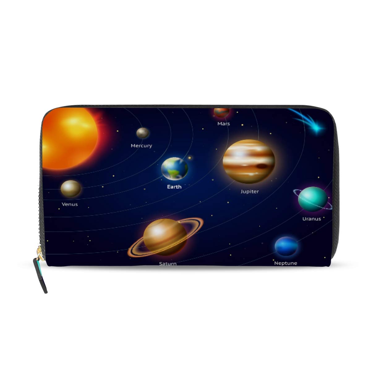 AGONA Women's Solar System Galaxy PU Leather Zip Around Wallet - Long Phone Clutch Purse with Card Holder for Women & Girls (Perfect for Space Lovers, Everyday Use & Gift Giving)