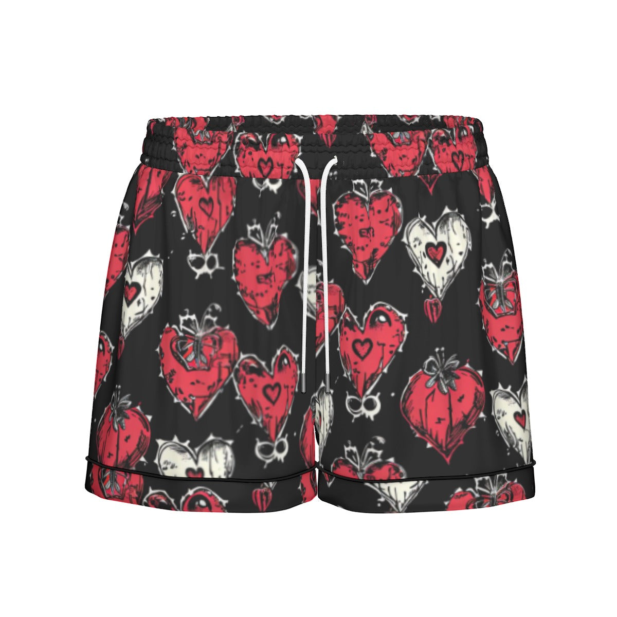 Gothic Hearts Women's Silk-Like Pajama Set - Short Sleeve Sleepwear for Lounge & Nightwear | Soft & Comfortable Sleepwear for Women | Perfect for Home Relaxation, Sleepovers & Vacation