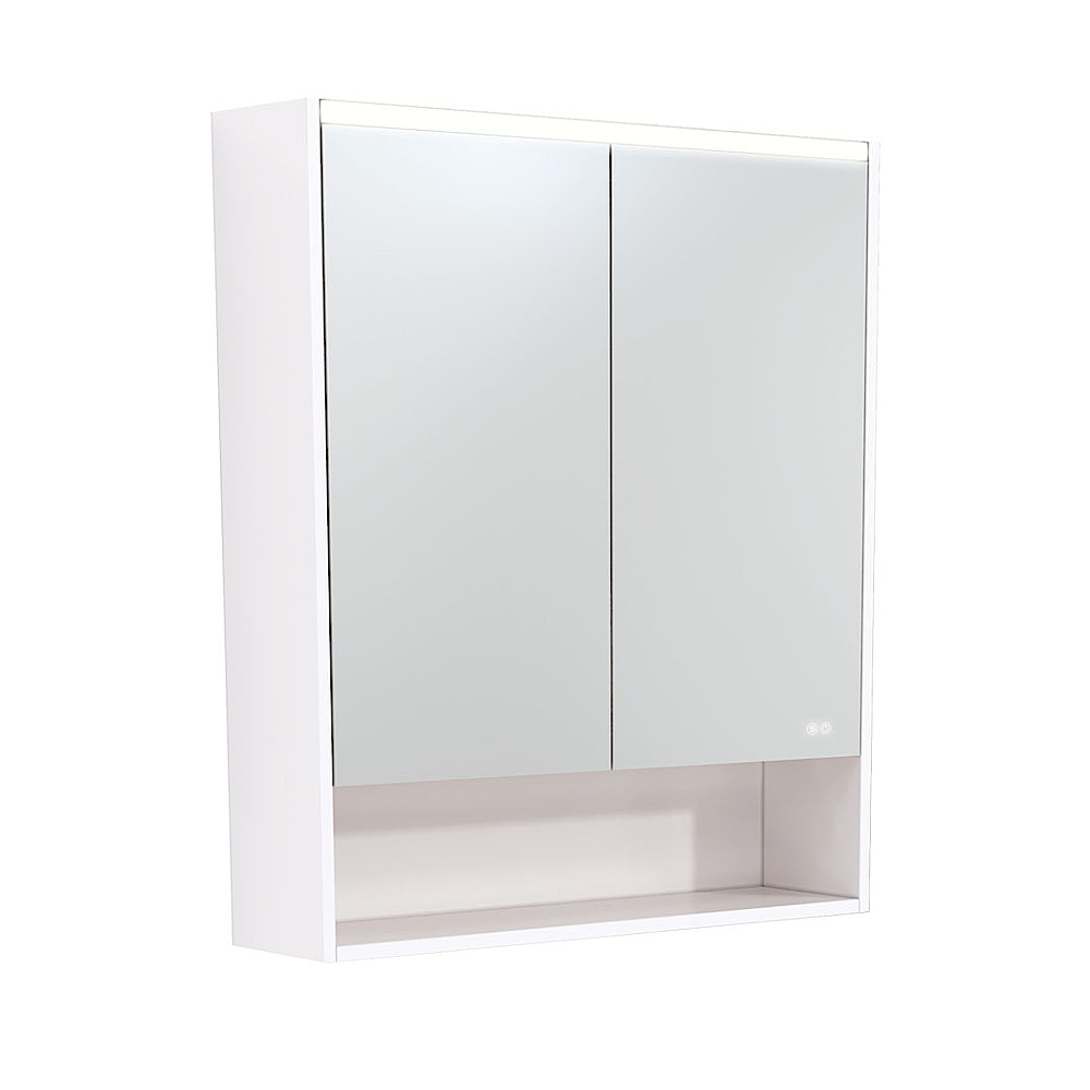 Fienza PSC750SW 30-Inch LED Bathroom Mirror Cabinet with Undershelf Lighting, Gloss White Finish - Perfect for Modern Vanity, Small Bathroom & Makeup Area