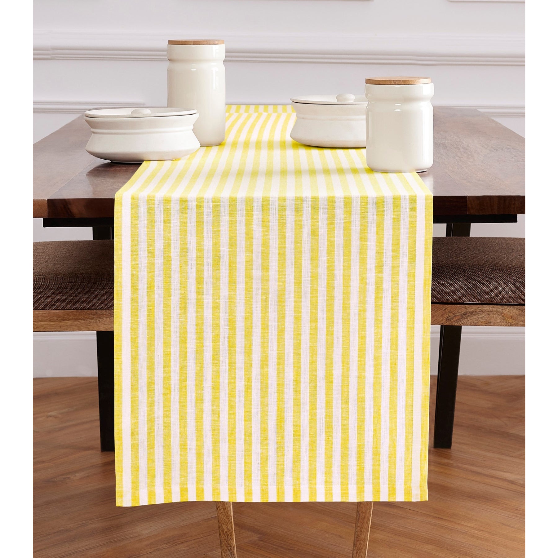 Amalfi Stripe Table Runner - 16 Inch & 18 Inch Wide Cotton Linen Tablecloth for Dining Room Decor, Wedding, Party & Holiday Table Setting