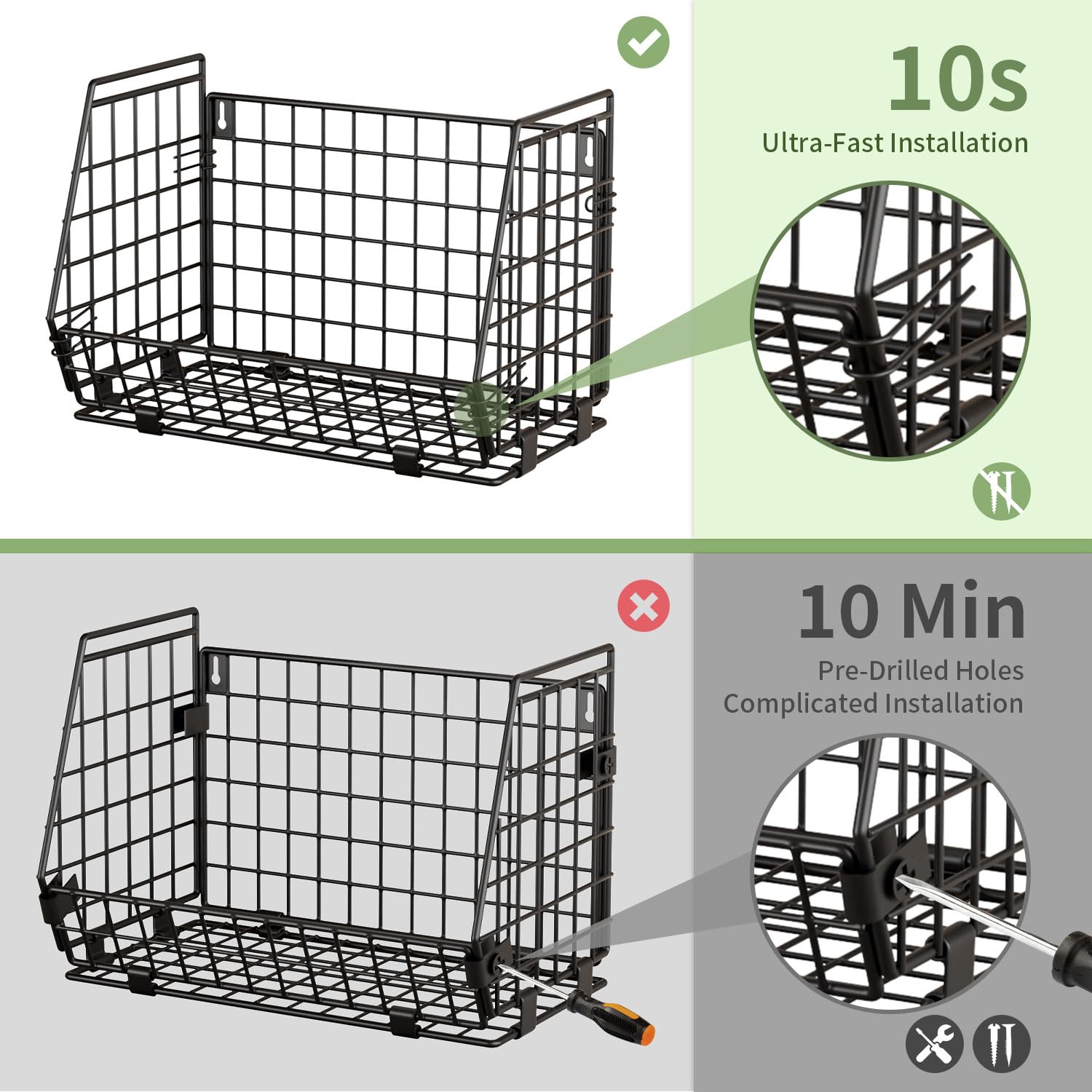 Wire Fruit Basket for Kitchen Storage - Hanging & Stackable Counter Basket for Vegetables, Potatoes, Onions | 3-Pack Pantry Organizer for Fresh Produce Storage