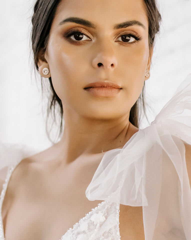 Elegant Bridal Earrings - Dainty Crystal Stud with Halo Design by Stephanie Browne | Perfect for Weddings, Prom & Special Occasions