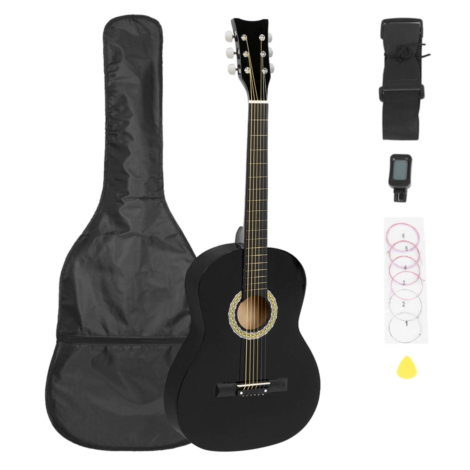38 Inch AUTOKOLA Folk Guitar Starter Kit with Gig Bag, Strap, Tuner & Strings - Full Love Acoustic Guitar for Beginners, Kids & Adults - Perfect for Home Practice, Campfires & Music Lessons