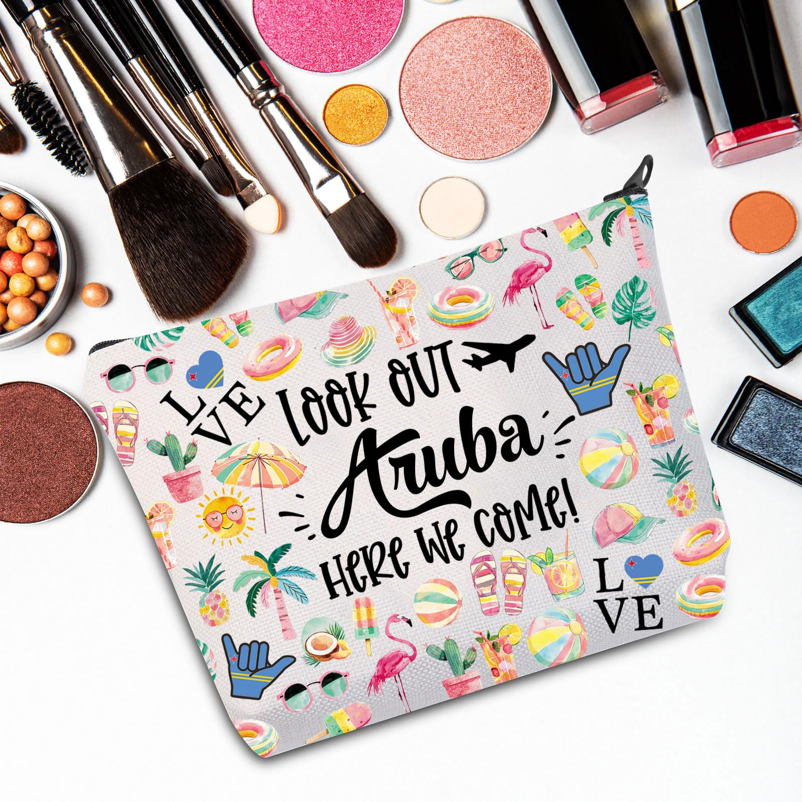 JNIAP Aruba Makeup Bag - Waterproof Travel Toiletry Bag for Women, Perfect Aruba Trip Gifts & Vacation Souvenirs (Look Out Aruba Design) - Ideal for Beach Getaways, Cruise Essentials & Cosmetic Organization