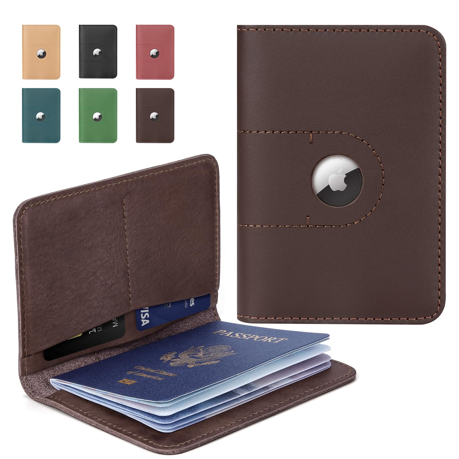 Premium Genuine Leather Passport Holder with AirTag Slot - RFID Blocking Travel Wallet for Men & Women - Perfect Airport Essential & Travel Gift (Brown) - Ideal for International Flights, Business Trips & Vacation Security