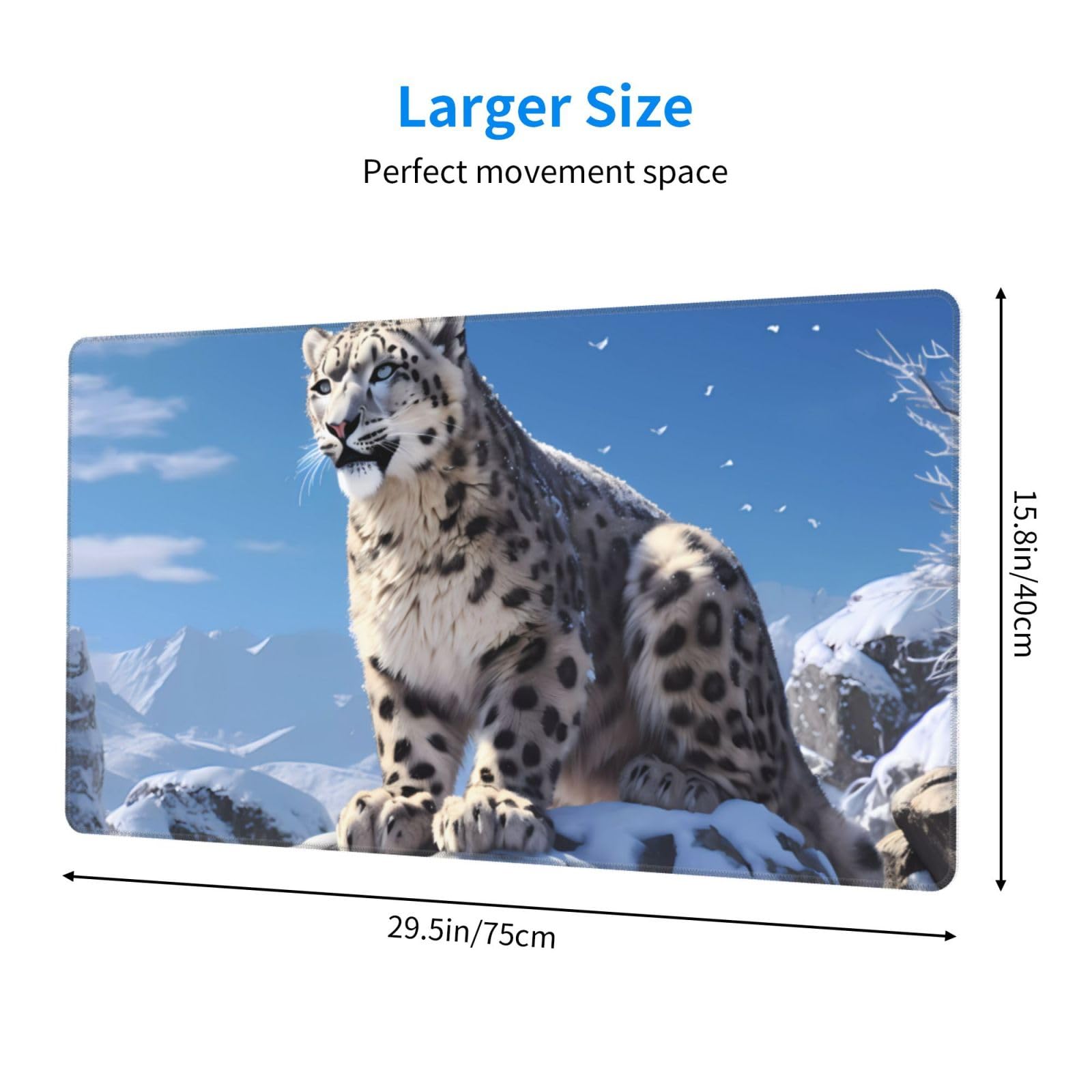 Premium Large Gaming Mouse Pad 16x29.5 Inches - Snow Leopard Design, Non-Slip Base & Durable Stitched Edges for Office & PC Gaming - Perfect for Workstations, Esports & Home Computer Setup