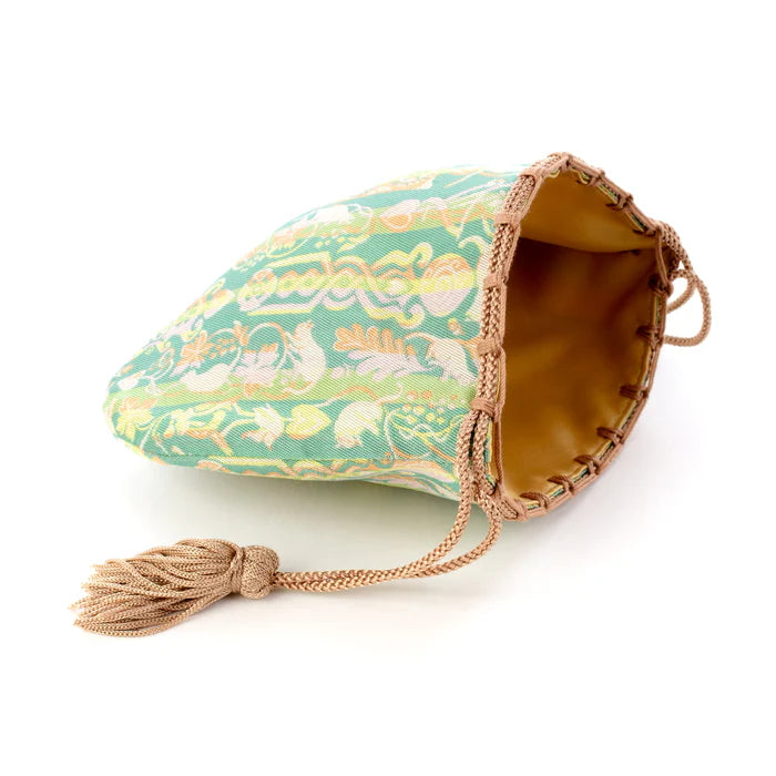 Nishijin Ori Small Drawstring Bag - Japanese Traditional Craft Purse Made in Kyoto | Cat & Love Spoon Design | Perfect for Gift, Cosplay & Cultural Enthusiasts