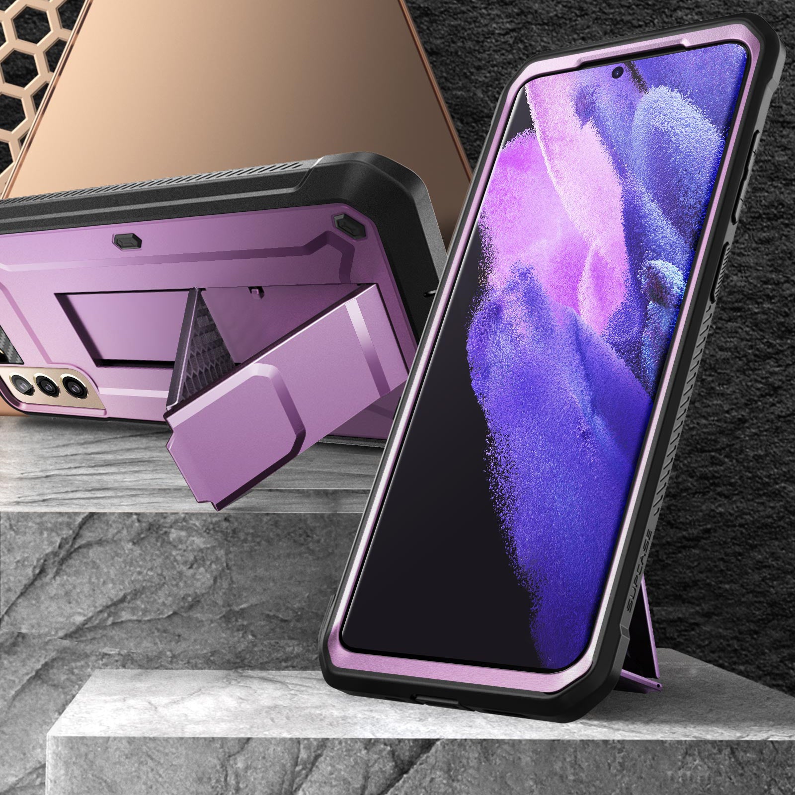 Samsung Galaxy S21 Unicorn Beetle Pro Rugged Case - Shockproof Protective Cover with Built-in Screen Protector, Metallic Purple - Perfect for Outdoor Activities, Construction Work & Extreme Sports
