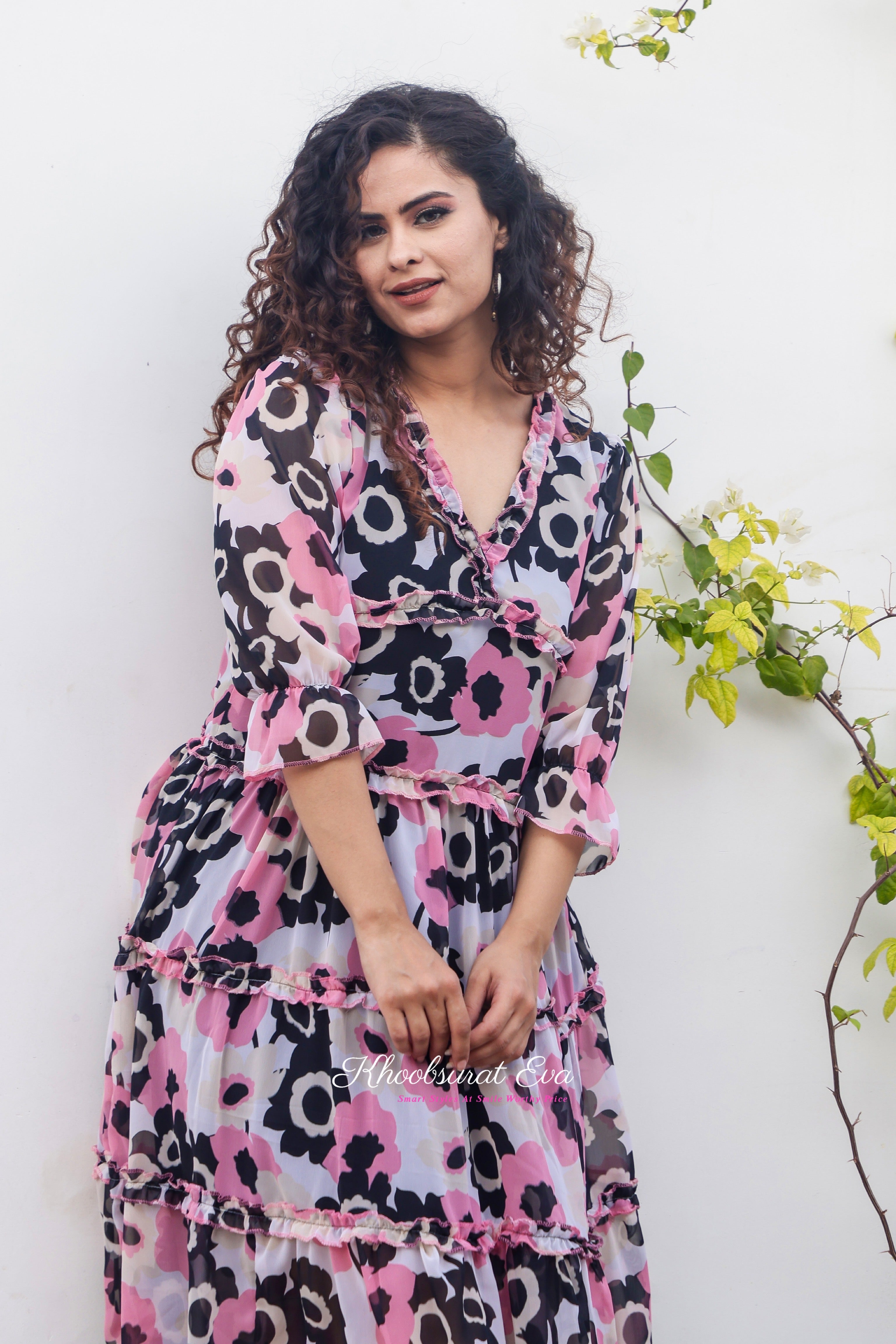 Elegant Pink Floral Print Maxi Dress for Women - Summer Beach Party & Boho Chic Fashion - Perfect for Vacations, Weddings & Outdoor Events