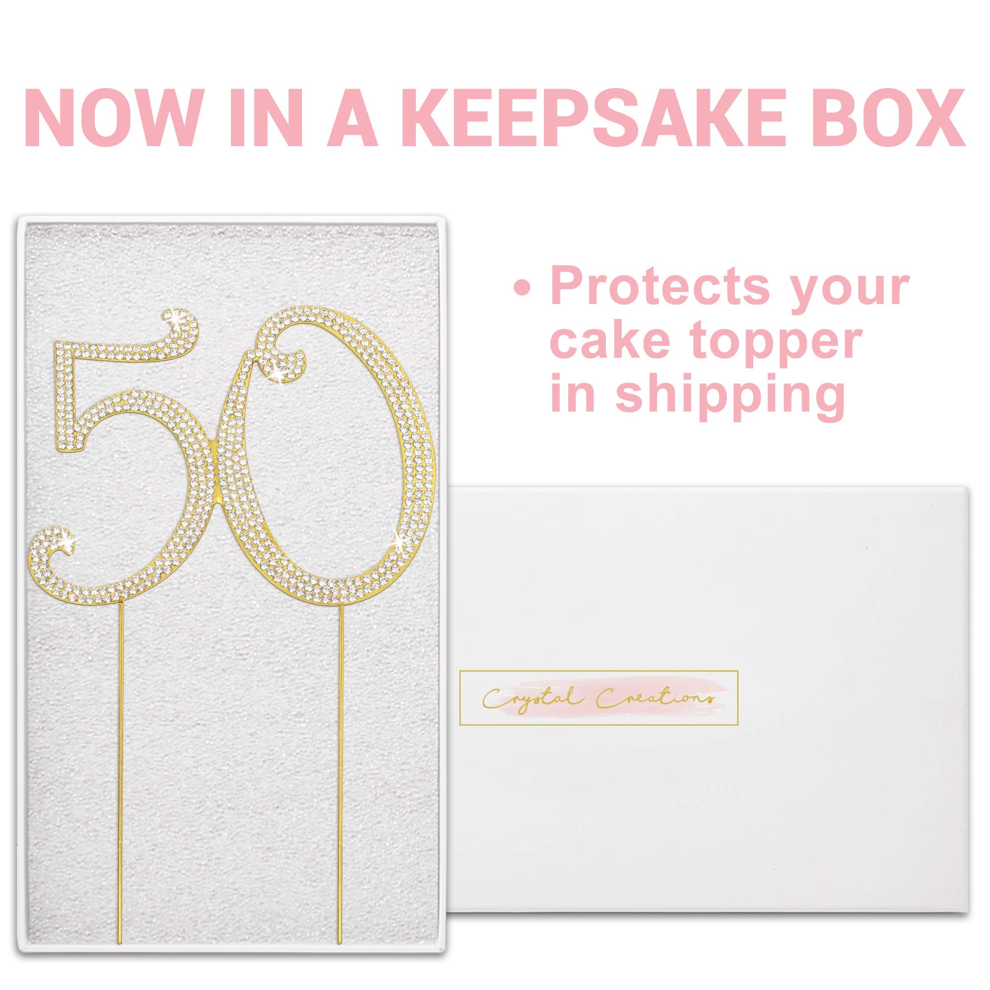 50th Birthday Cake Topper - Premium Gold Metal with Sparkly Rhinestones - Elegant Golden Anniversary Party Decoration & Centerpiece - Comes in Protective Box - Perfect for Milestone Celebrations & Wedding Anniversaries