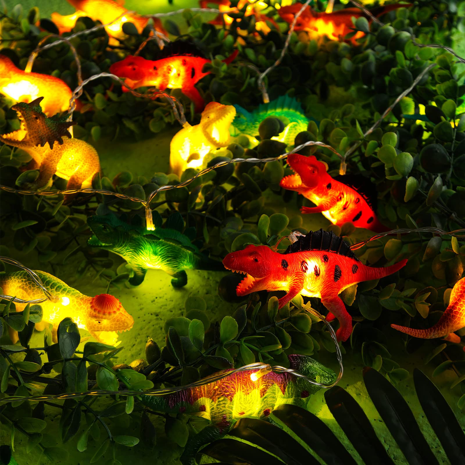 Riakrum LED Dinosaur String Lights - 16.4ft Battery Powered for Bedroom, Tent & Garden Decor