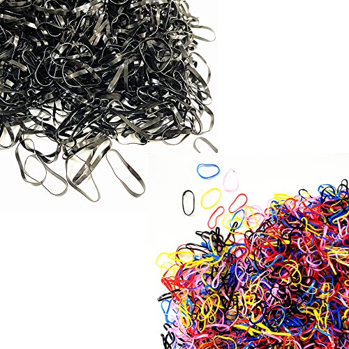 2500pcs Colorful Hair Rubber Bands & 1000pcs Mini Black Hair Elastics - Soft Stretchable Ponytail Holders for Girls, Women - Perfect for Braiding, Ponytails, Bun Hairstyles & DIY Crafts