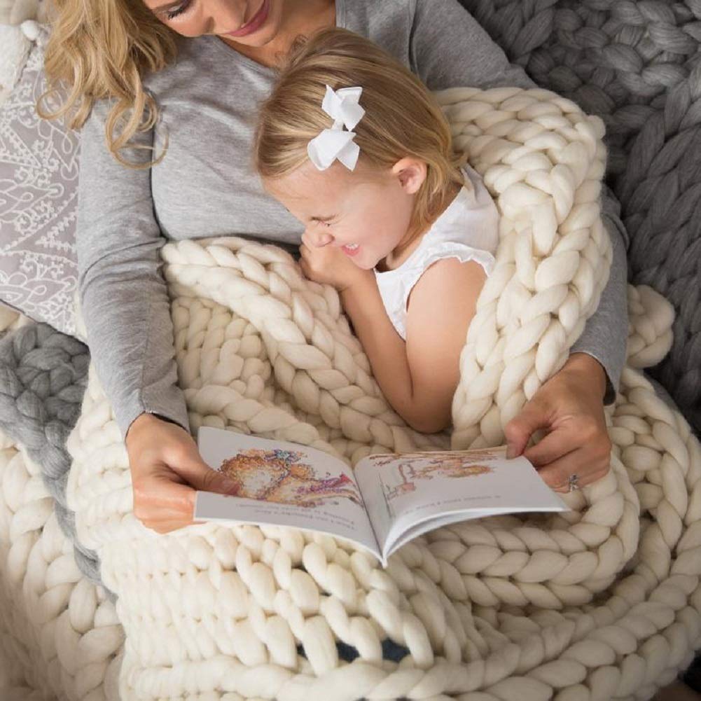 Handmade Chunky Knit Merino Wool Blanket - Extra Large 47