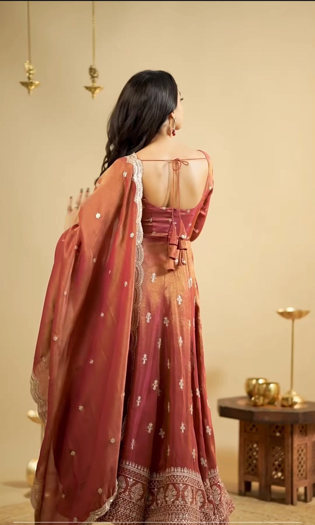 DD757 Swastika Series 2 Premium Tissue Anarkali Kurti - Elegant Indian Ethnic Wear for Women, Perfect for Festivals, Weddings & Special Occasions