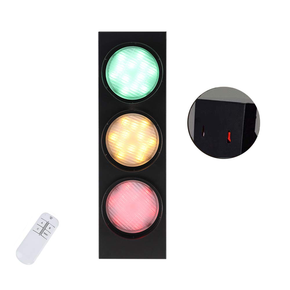 LED Retro Wall Lamp Traffic Stop Light - Vintage Crosswalk Signal Stoplight Indicator with Remote Control for Corridor, Cafe, Basement, Bar - Perfect for Home Decor, Man Cave, Themed Restaurants & Retro Parties