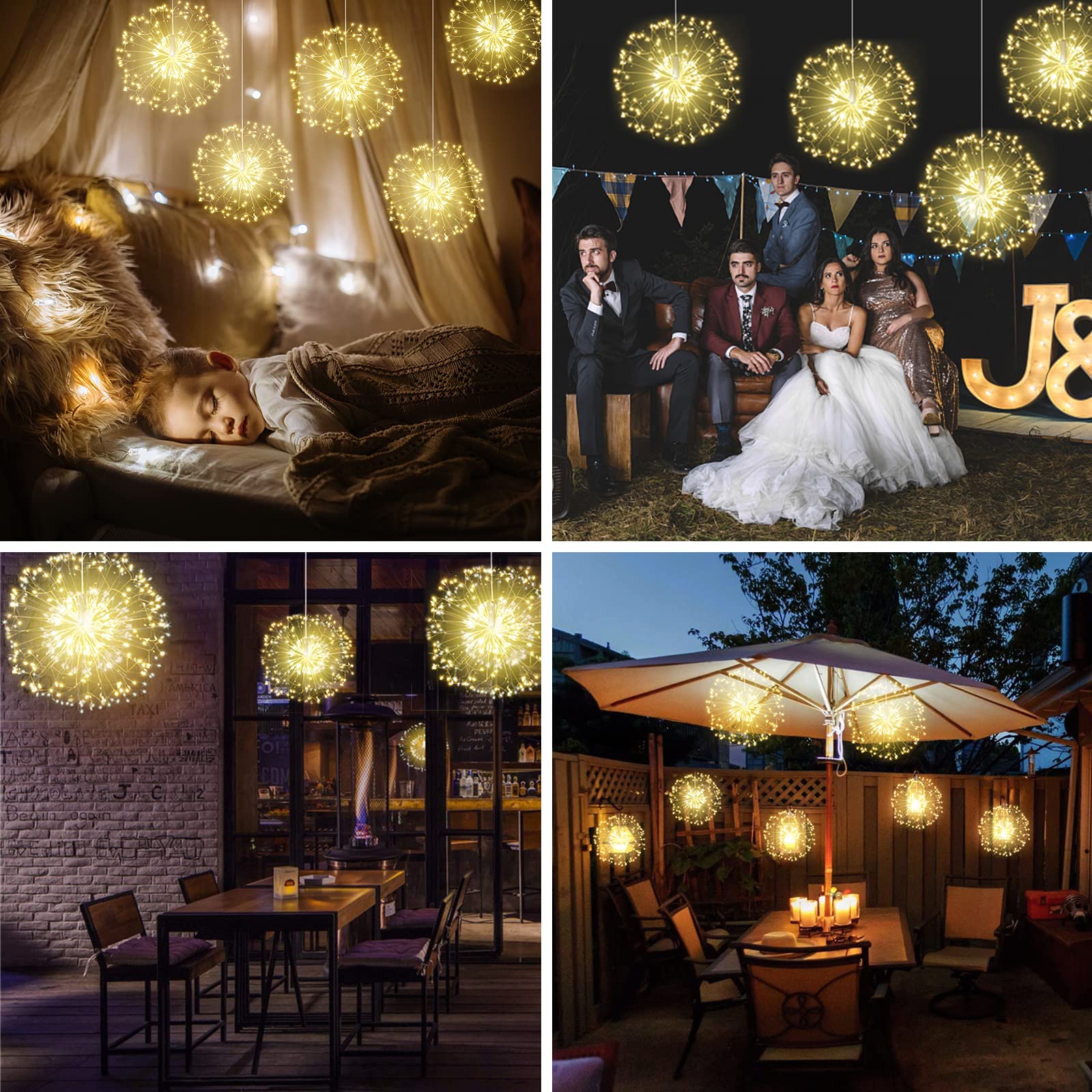 Techip 4PCS 200LED Battery Operated Fairy Lights with Remote & Timer - Waterproof Copper Wire String Lights for Wedding, Christmas, Party, Garden, Patio, Bedroom Decor - Indoor & Outdoor Decorative Lighting for Home, Events and Special Occasions