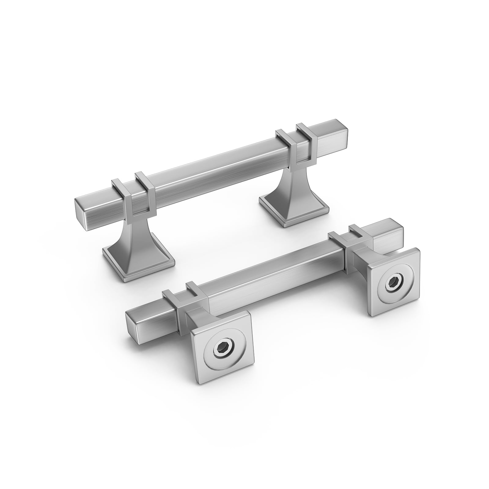 10 Pack Brushed Nickel Cabinet Pulls - 3 Inch Square Satin Nickel Drawer Handles for Kitchen Cabinets, Dressers & Bathroom Doors - Durable Zinc Alloy Hardware (Ideal for Home Renovation & Furniture Upgrade)
