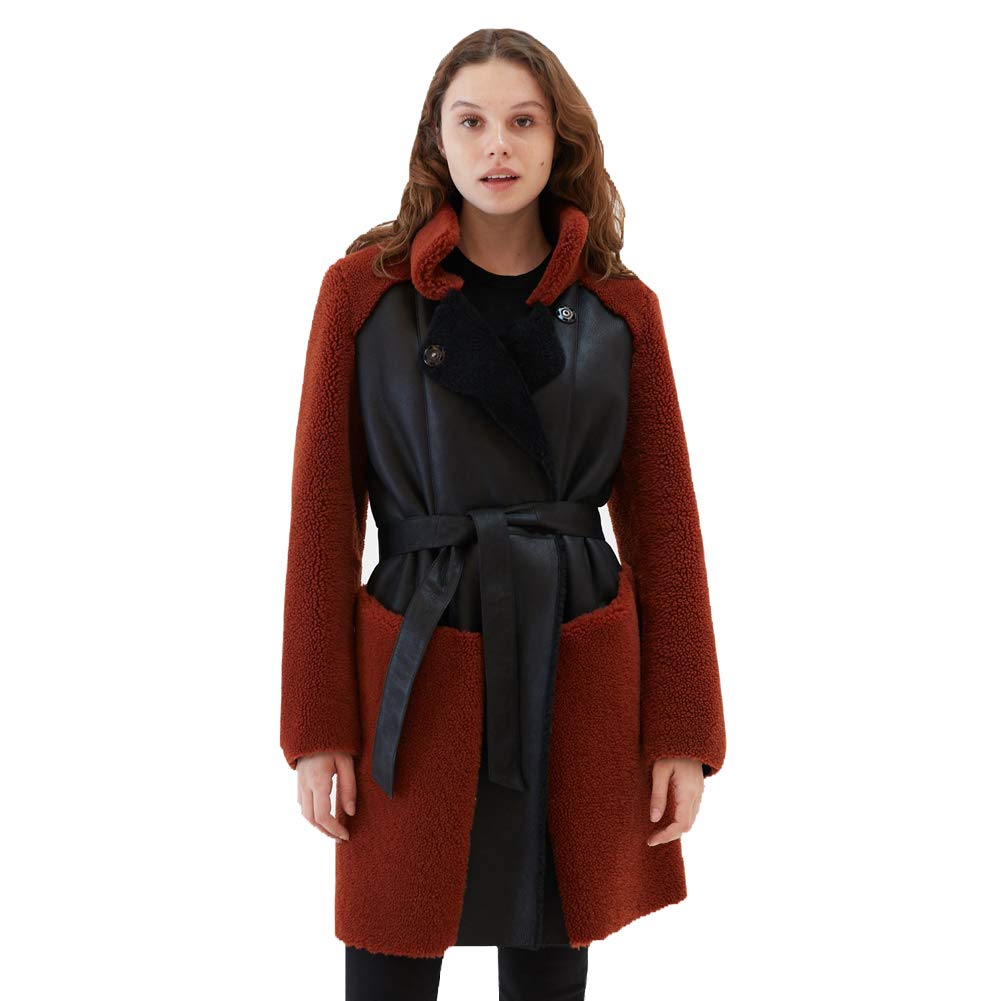 Women's Casual Shearling Coat - Turkey Wool Long Fur Jacket with Belt, Warm Winter Trench Coat for Women | Perfect for Outdoor Activities, Travel & Cold Weather Fashion