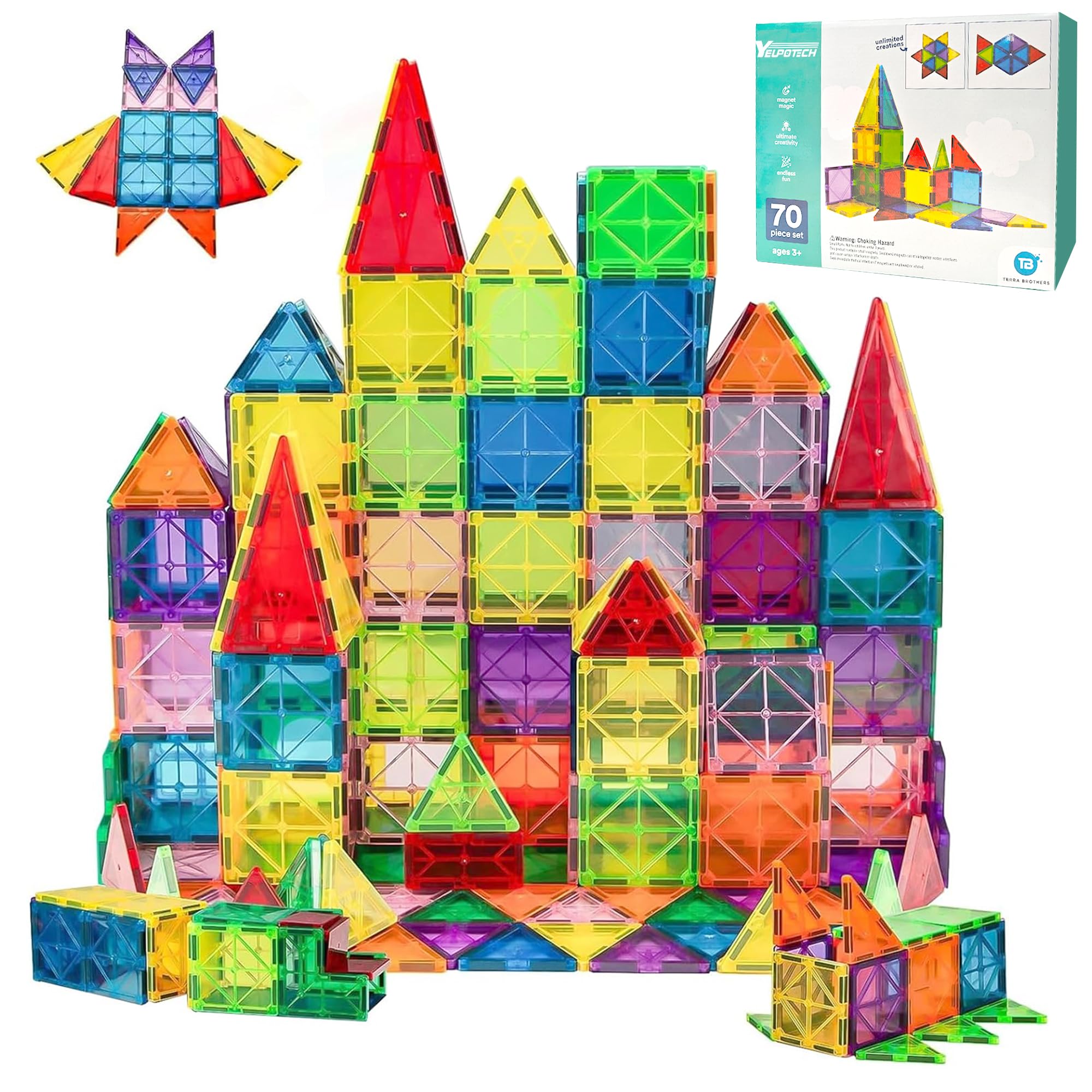70 PCS Magnetic Building Tiles for Kids - STEM Educational Preschool Toys, Magnet Blocks Construction Set for Boys & Girls Ages 3+ | Perfect for Classroom Learning, Birthday Gifts & Creative Play