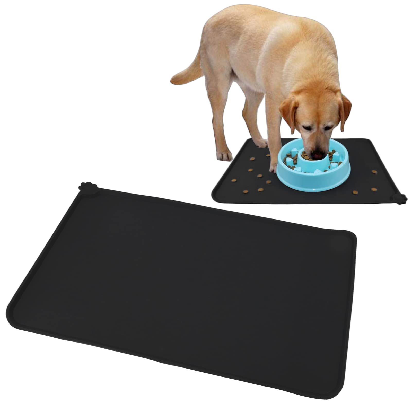 Non-Slip Silicone Dog Food Mat - Waterproof Pet Bowl Mat for Dogs & Cats, Portable & Easy to Clean - Perfect for Small Pets at Home or Travel (Black)