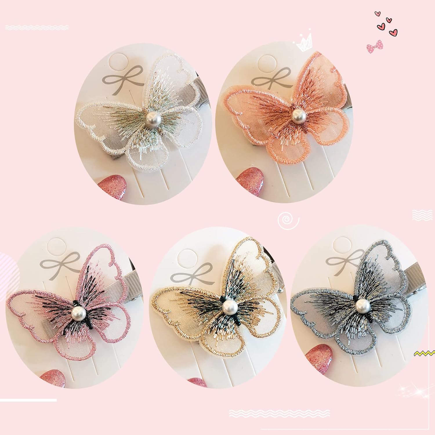 6 PCS Butterfly Barrette Lace Hair Pins with Embroidery Flowers - Alligator Hair Clips for Women, Girls & Teens - Perfect for Weddings, Parties & Everyday Styling
