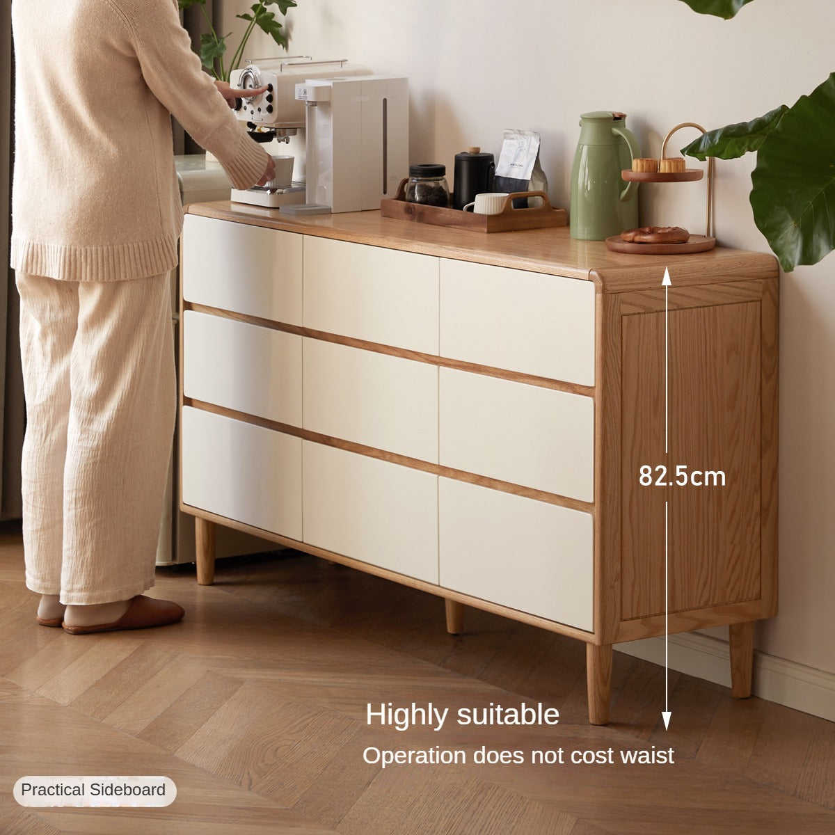 Oak Solid Wood Modern Nine Drawer Cabinet - Stylish Storage Solution for Bedroom, Living Room & Office Organization
