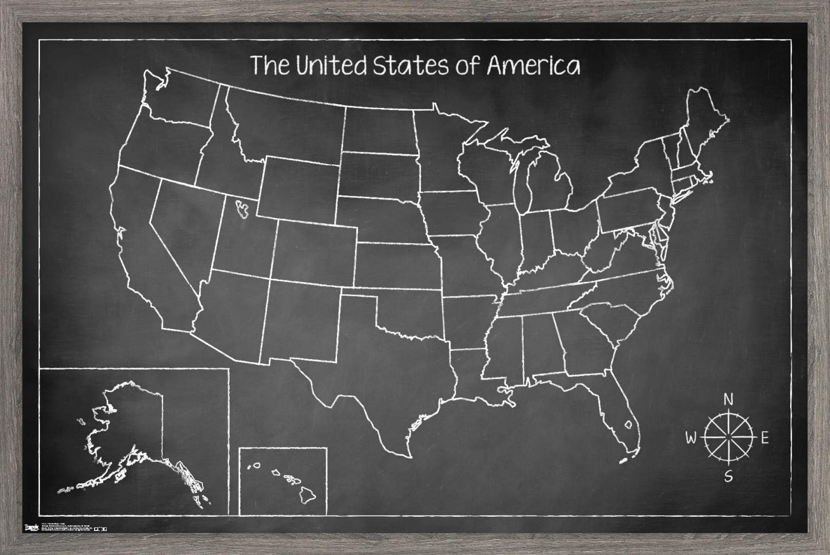 Trends International Chalk Map - USA Wall Poster, 22.375