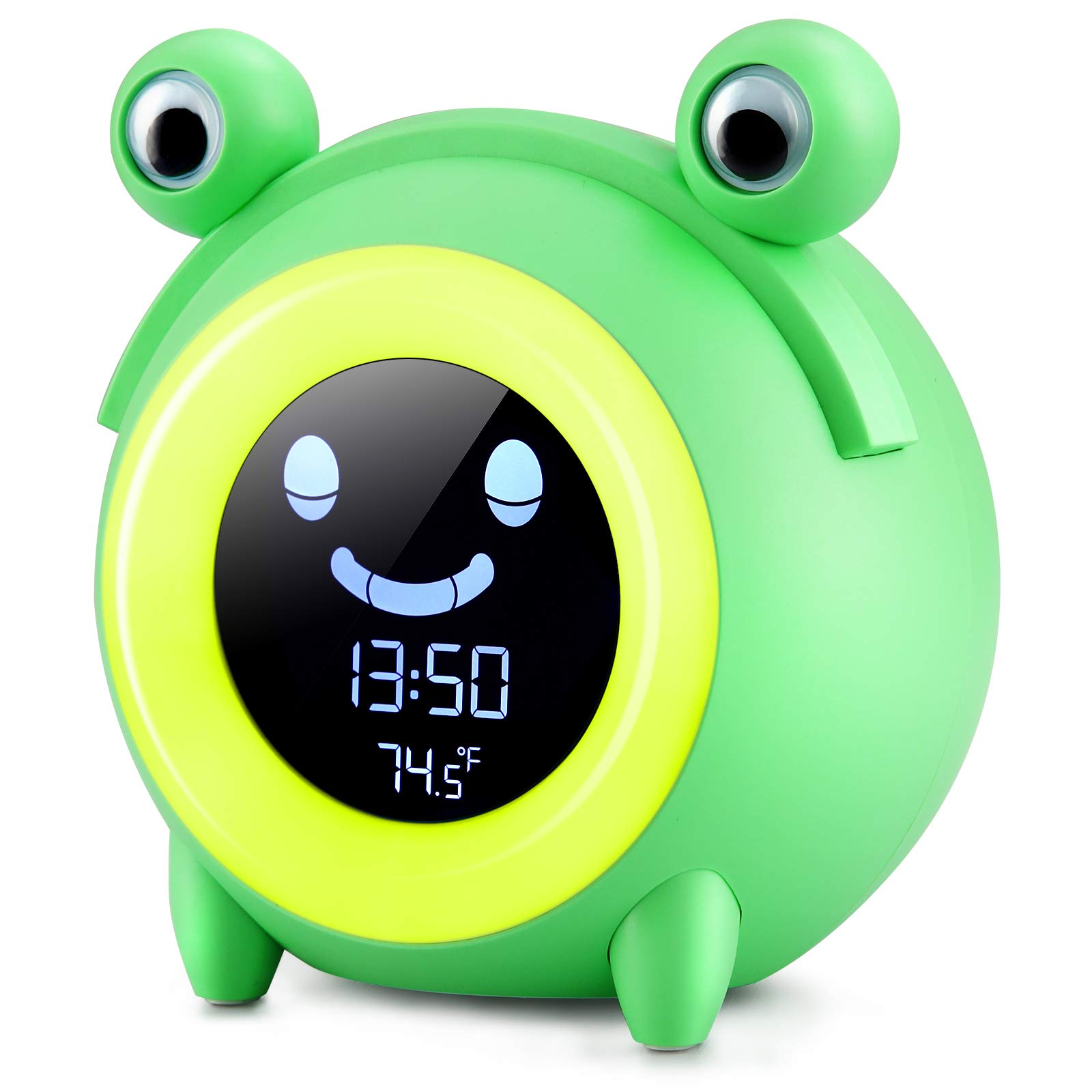 YISUN Kids Alarm Clock with Night Light & Temperature Display - Sleep Trainer for Children, OK to Wake Digital Clock for Bedroom - Helps Teach Boys & Girls When to Wake Up (Green) | Perfect for Bedtime Routine, Nursery Decor & Early Learning