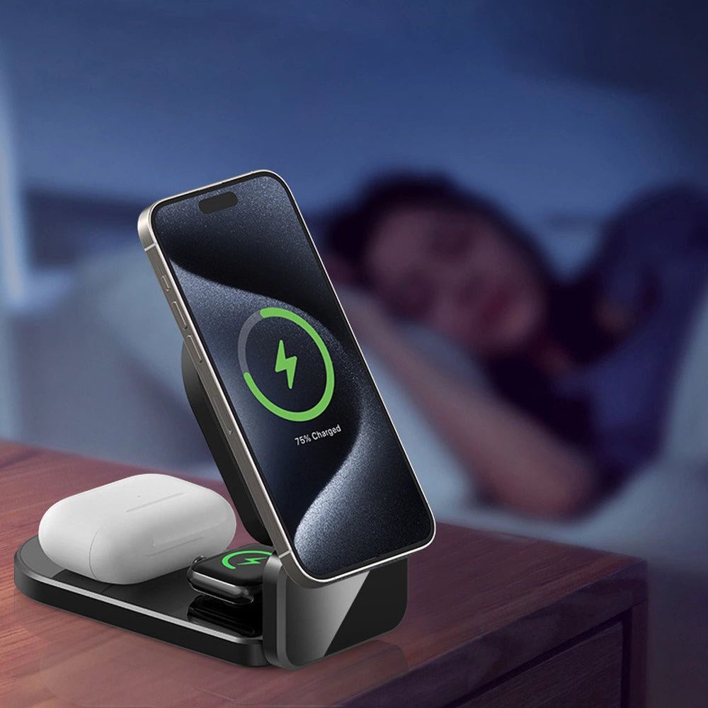 Zynco 3-in-1 Magnetic Wireless Charger Stand for iPhone 14/13/12, Apple Watch & AirPods - Fast Charging Station for Home, Office & Nightstand