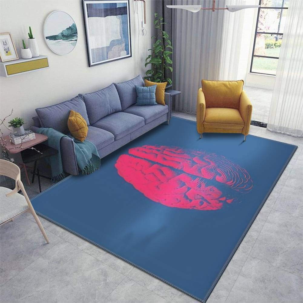 Non-Slip Red Engraved Brain Design Area Rug Pad - Thickened Blue Doormat for Living Room, Entryway, Indoor & Outdoor Use - Perfect for Home Decor, Yoga Mats, and Pet Play Areas