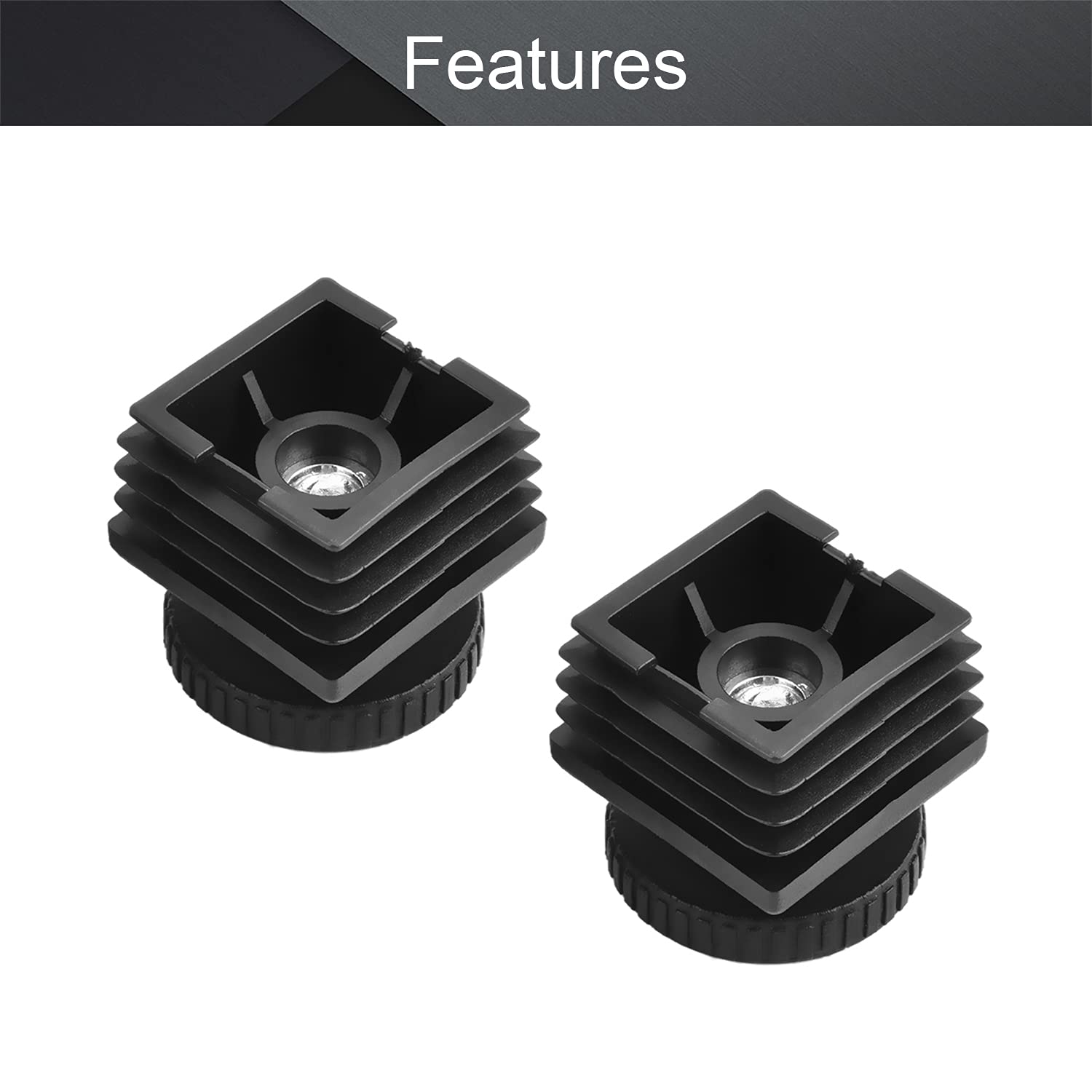 MroMax 8 Sets Adjustable Leveling Feet - 38 x 38mm Plastic & Metal Square Tube Insert Kit with M8 Thread - Glide Levelers for Home Office Table & Desk Legs (Black) - Perfect for Uneven Floors & Wobbly Furniture