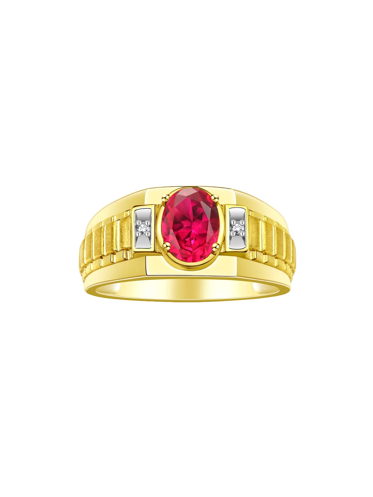RYLOS Men's Classic Designer 8X6MM Oval Gemstone & Diamond Ring - Yellow Gold Plated Silver Birthstone Jewelry for Men (Sizes 8-13) | Perfect for Weddings, Anniversaries & Gifts