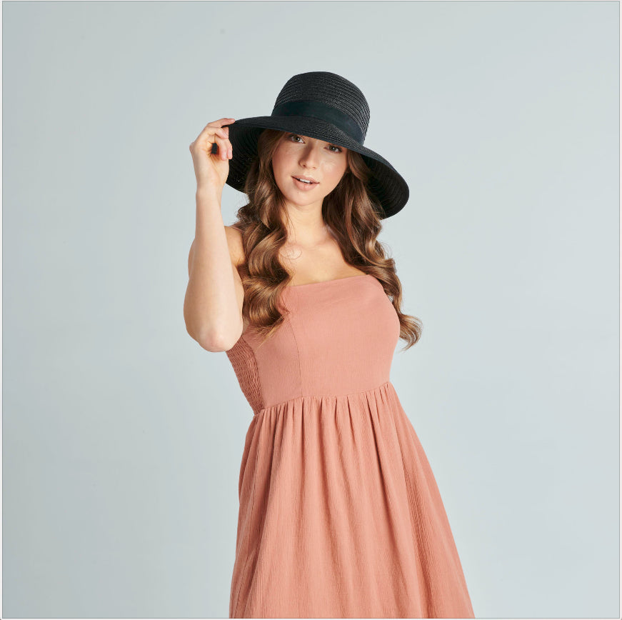 Women's Contrasting Edged Sun Brim Hat with Back Bow - Stylish UV Protection Wide Brim Beach Hat for Summer Outdoor Activities, Travel & Gardening
