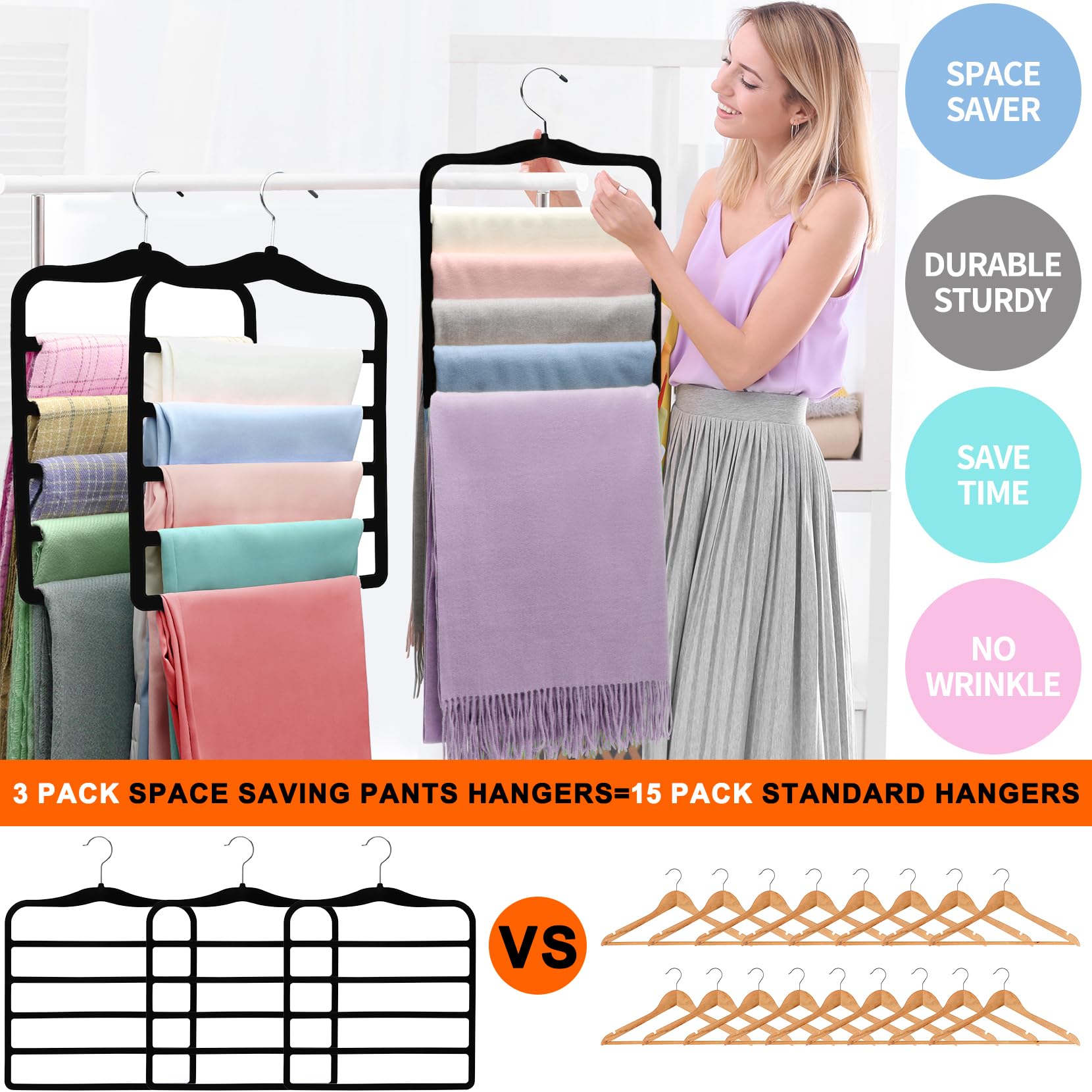5-Pack Velvet Non-Slip Pants Hangers - Space Saving Closet Organizers for Jeans, Scarves & Clothes | Dorm Room Essentials for College Students | Perfect for Small Spaces & Wardrobe Organization