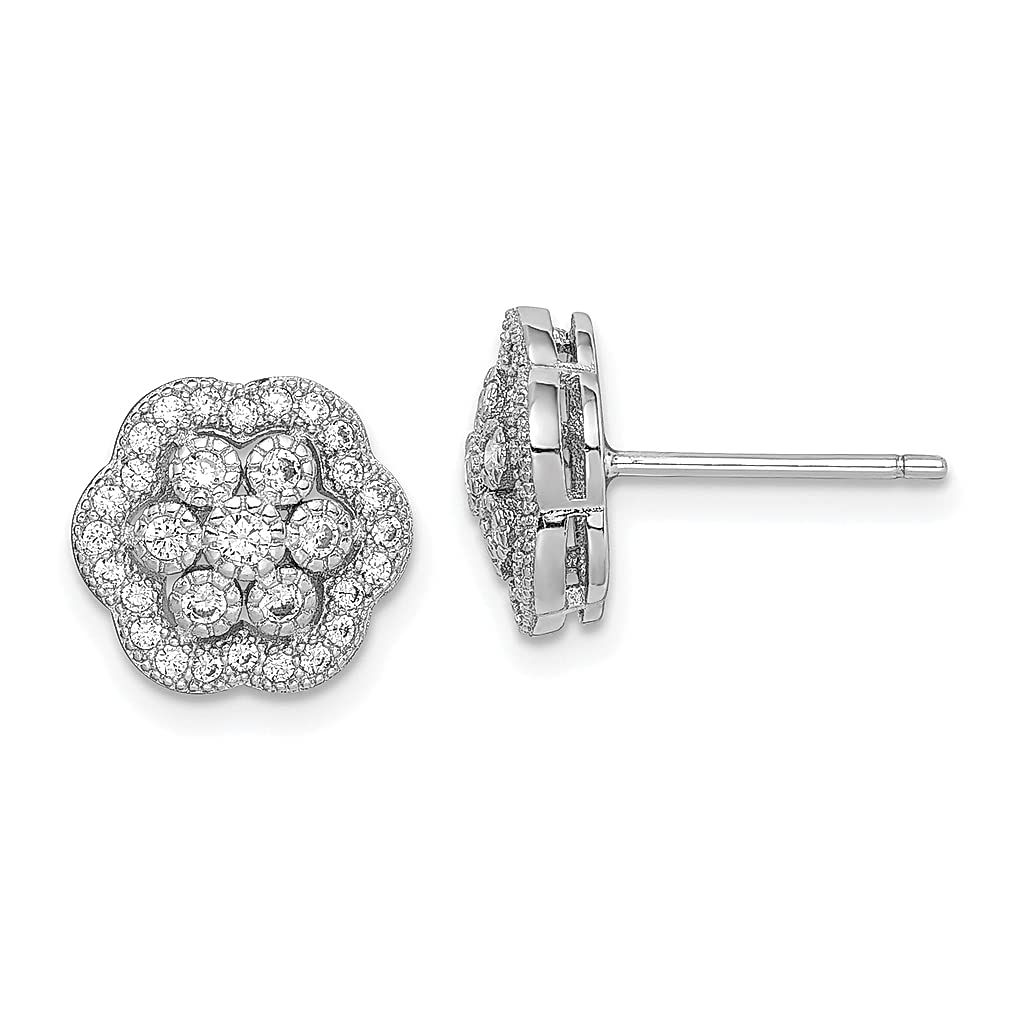 925 Sterling Silver Cubic Zirconia CZ Flower Stud Earrings for Women - Elegant Floral Jewelry Gift for Birthday, Anniversary & Wedding - Perfect for Everyday Wear & Special Occasions