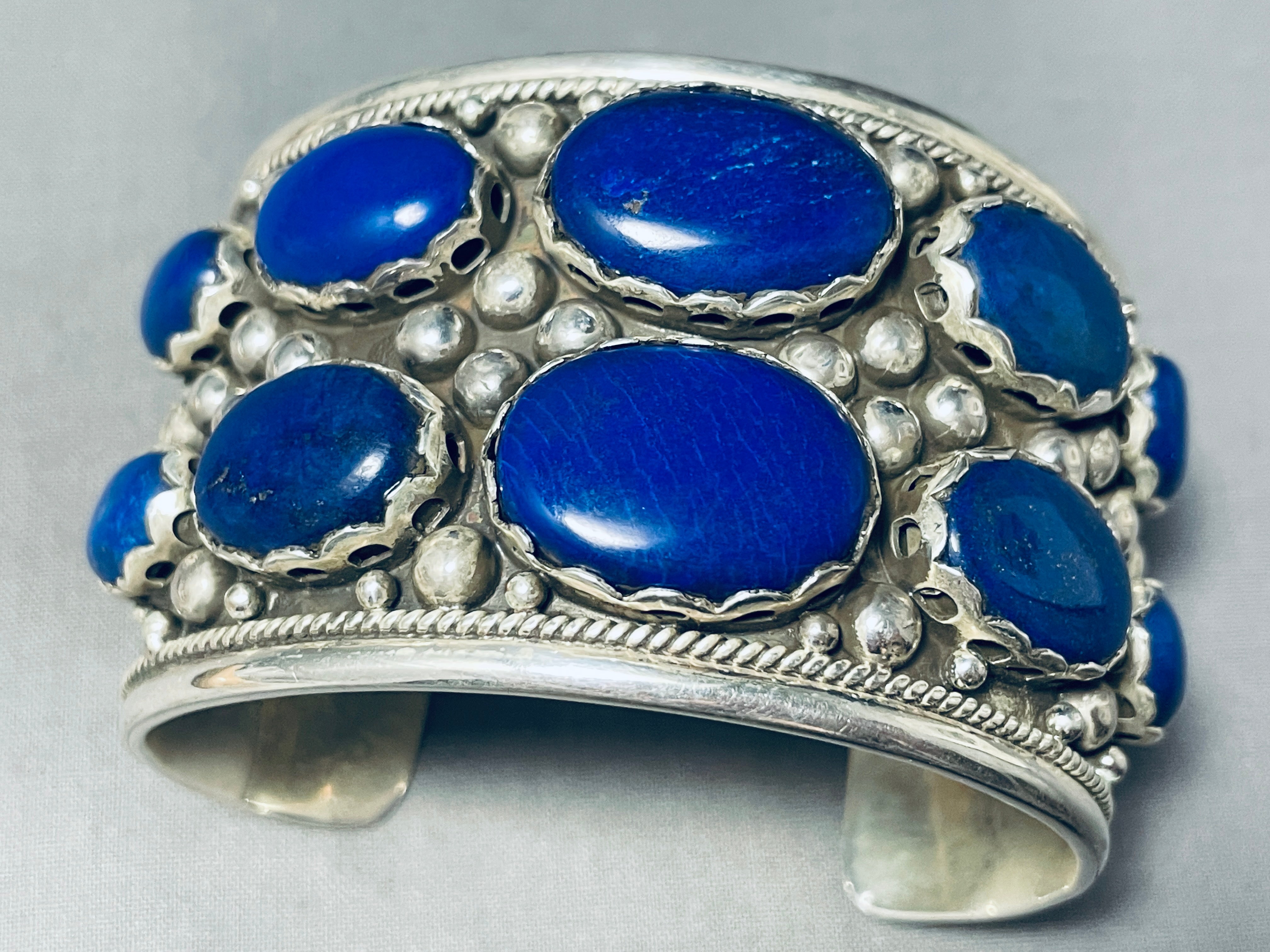 125 Grams Massive Vintage Sterling Silver Lapis Bracelet - Handmade Blue Lapis Lazuli Beaded Jewelry for Women, Boho Chic Statement Piece (Perfect for Weddings, Parties & Spiritual Healing)