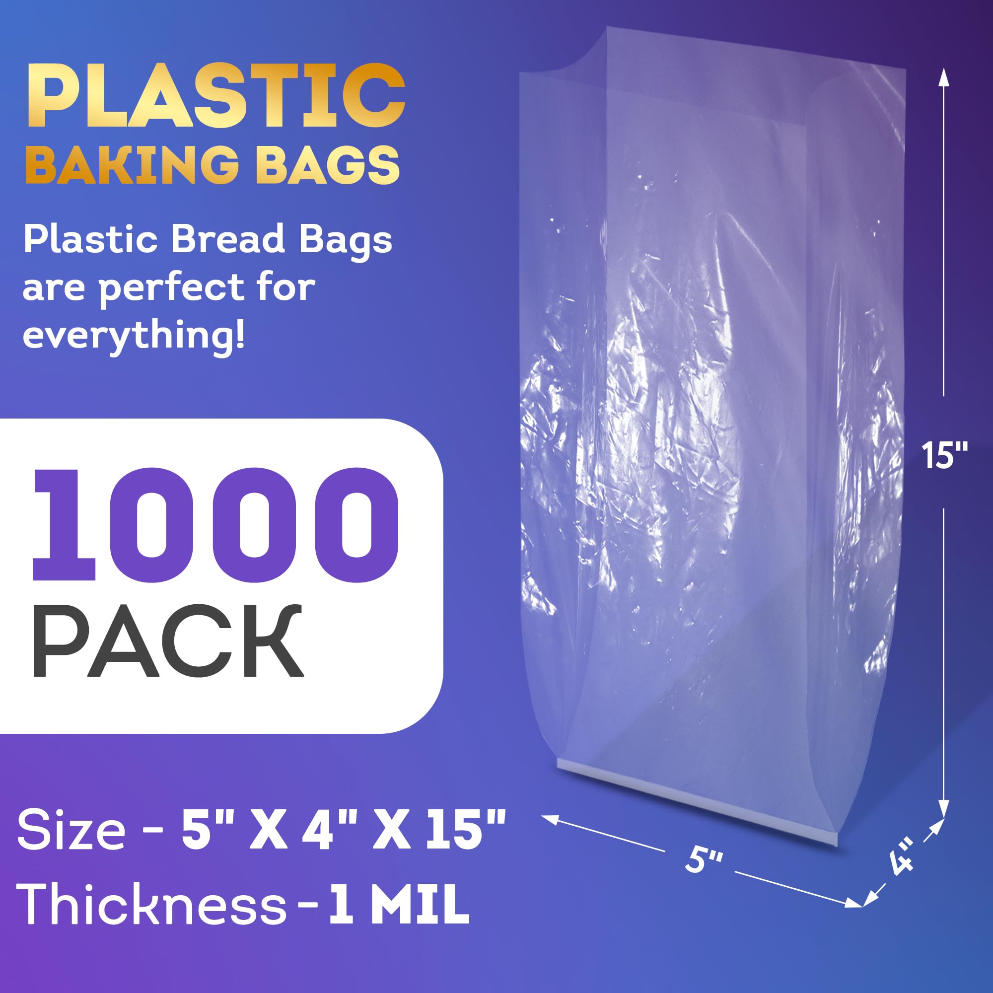 APQ Clear Plastic Bread Bags for Homemade Bread - 5x4x15 Inch, 1000 Pack 1 Mil Polyethylene Gushh Bags with Open Top | Water-Resistant, Food Safe Storage Bags for Bread, Pastries, Cookies & Baked Goods | Perfect for Home Baking, Bakery Business & Food Storage