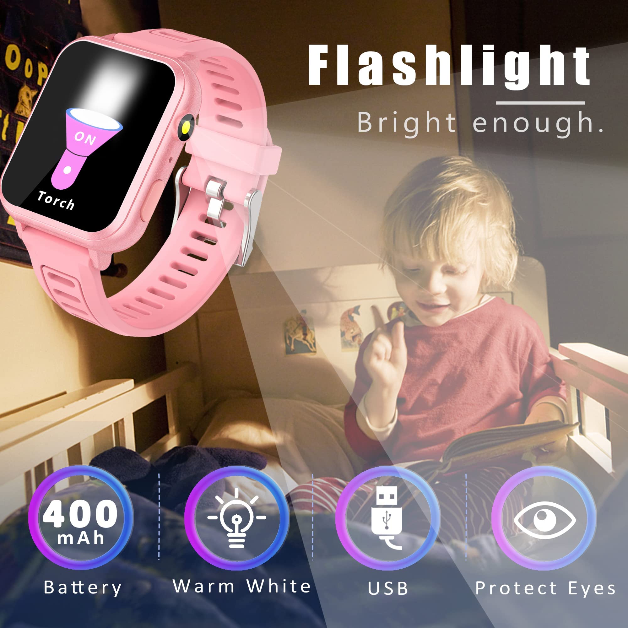 LITEYPP Kids Smart Watch - Interactive Game Watch for Boys & Girls with Music, Video, Camera, Pedometer, Alarm & Flashlight - Perfect Gift for Birthdays, School & Outdoor Play - Pink