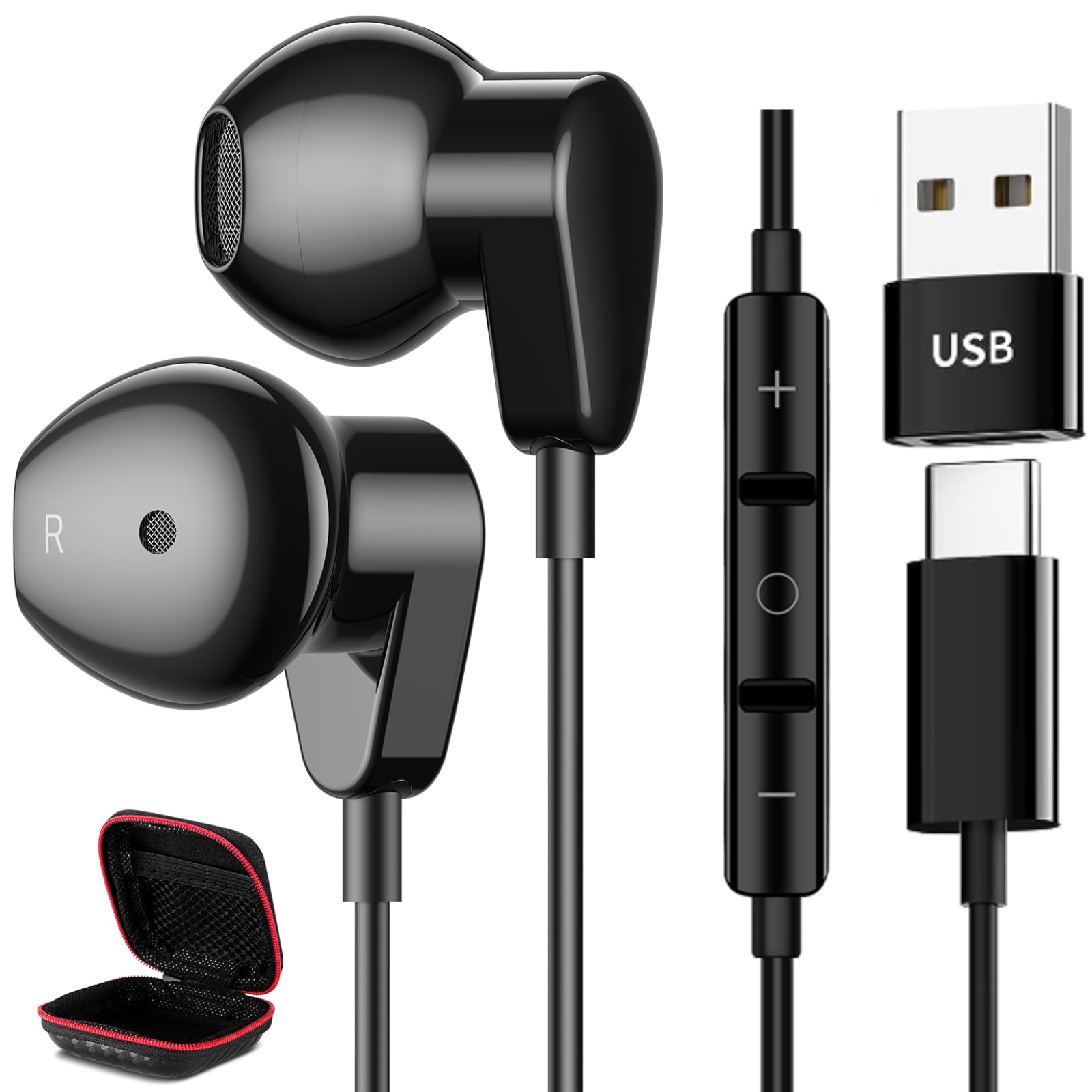 Premium USB-C Headphones with HiFi Stereo Sound - Noise Cancelling Earbuds for iPhone 16, Pixel 9, Samsung S25 Ultra & Galaxy S24 FE - In-Ear Computer Earphones with Built-in Mic for Laptop, Gaming & Work Calls