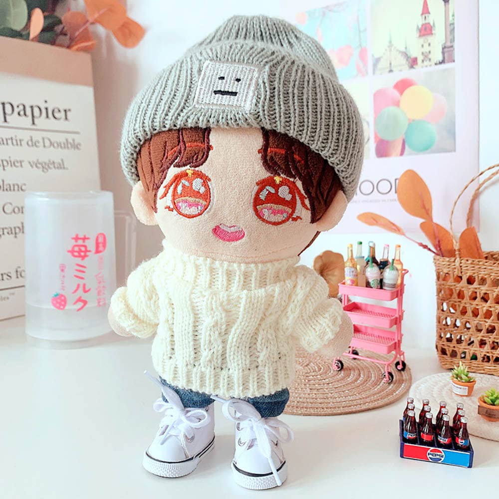 20cm Plush Doll Clothes Set - Hat, Sweater & Shorts for Dress Up Play