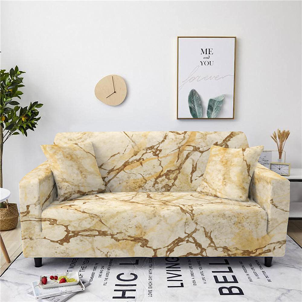 Yellow Marble Reversible L-Shaped Sofa Slipcover for Sectional Couch & Chaise Lounge - Pet & Kid Friendly Furniture Protector (90-140cm Small) - Perfect for Living Room, Family Room & Home Decor
