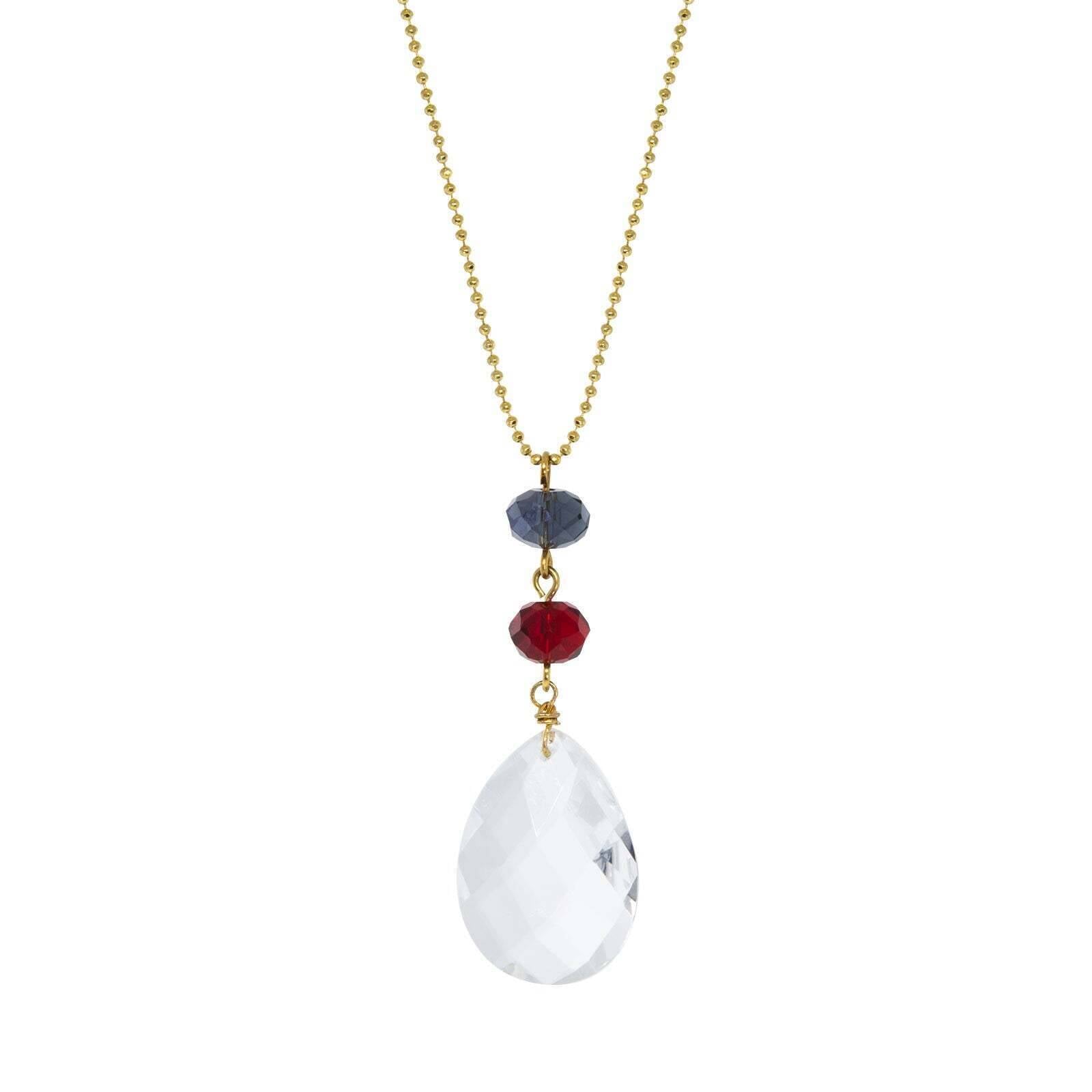 1928 Vintage Blue and Red Beaded Briolette Drop Pendant Necklace - 20
