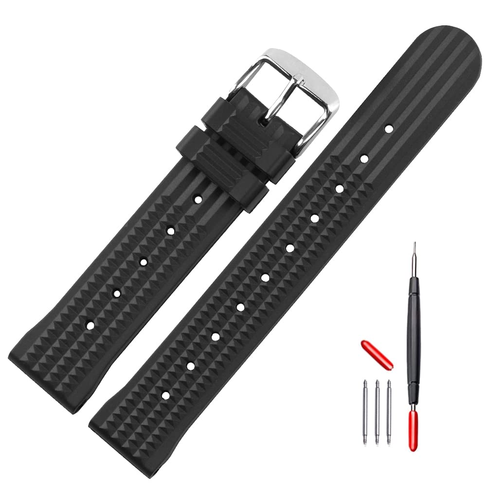Waterproof Soft Waffle Rubber Watch Band for Men & Women - 20mm & 22mm Black Watch Strap | Durable & Comfortable for Swimming, Diving & Everyday Wear