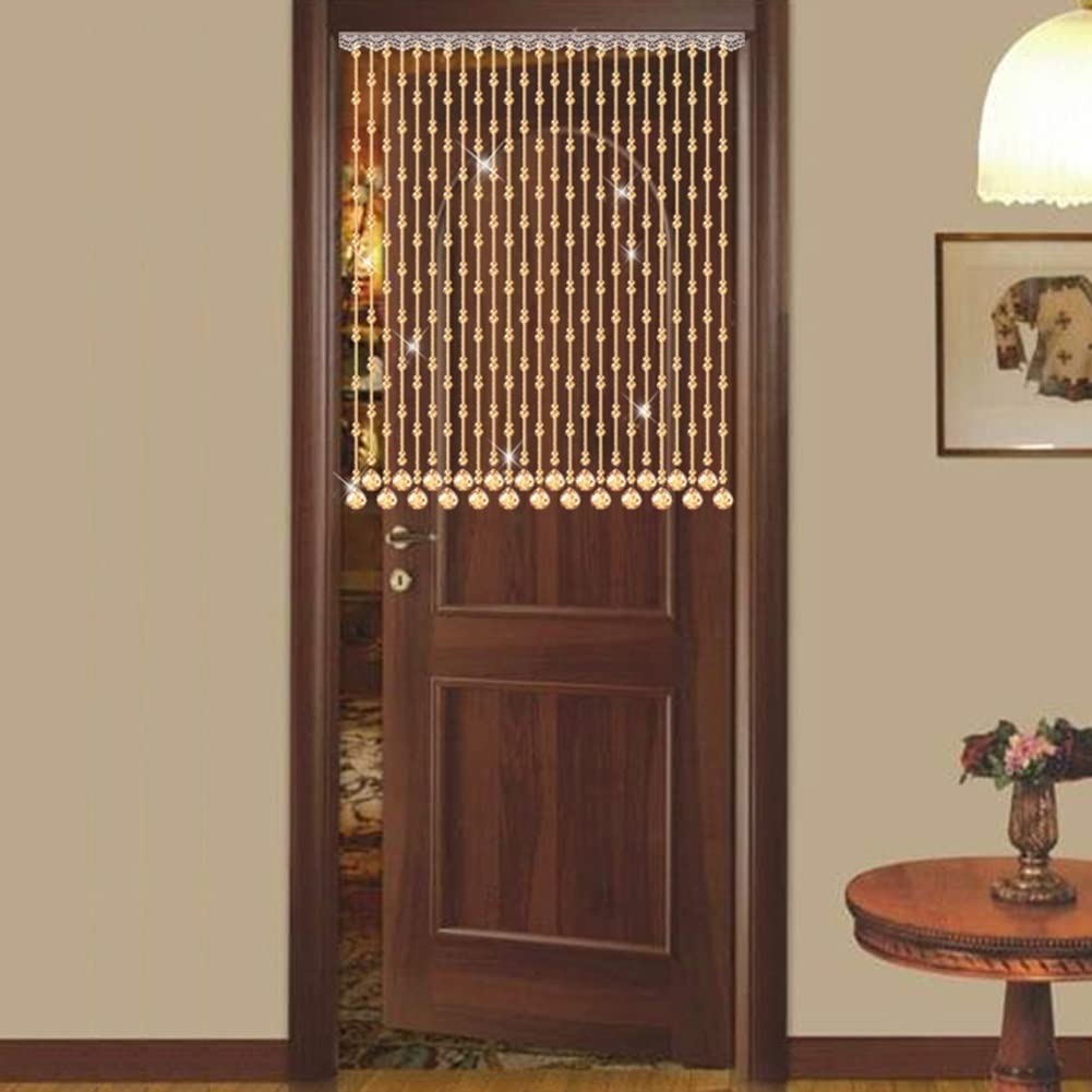 Keykal Beaded Door Curtain - 21 Strand Crystal String Room Divider for Doorways (60-100cm Width, 100x80cm Size) | Champagne Home Décor & Entrance Hanging Ornament | Perfect for Living Room, Bedroom, or Office Partition
