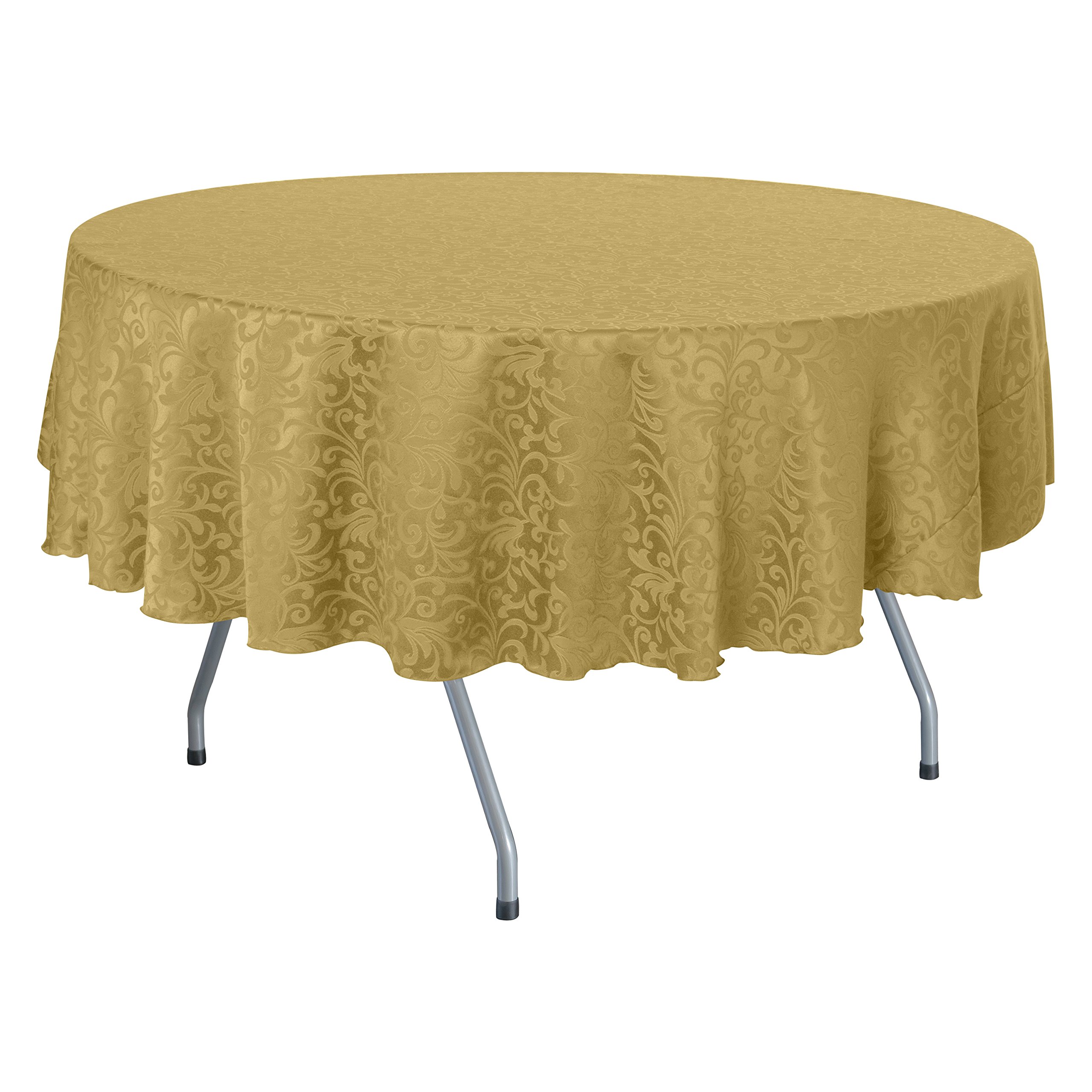Premium 3-Pack Somerset 60-Inch Round Damask Tablecloth Set - Luxury Gold Dining Table Cover for Tables Under 60