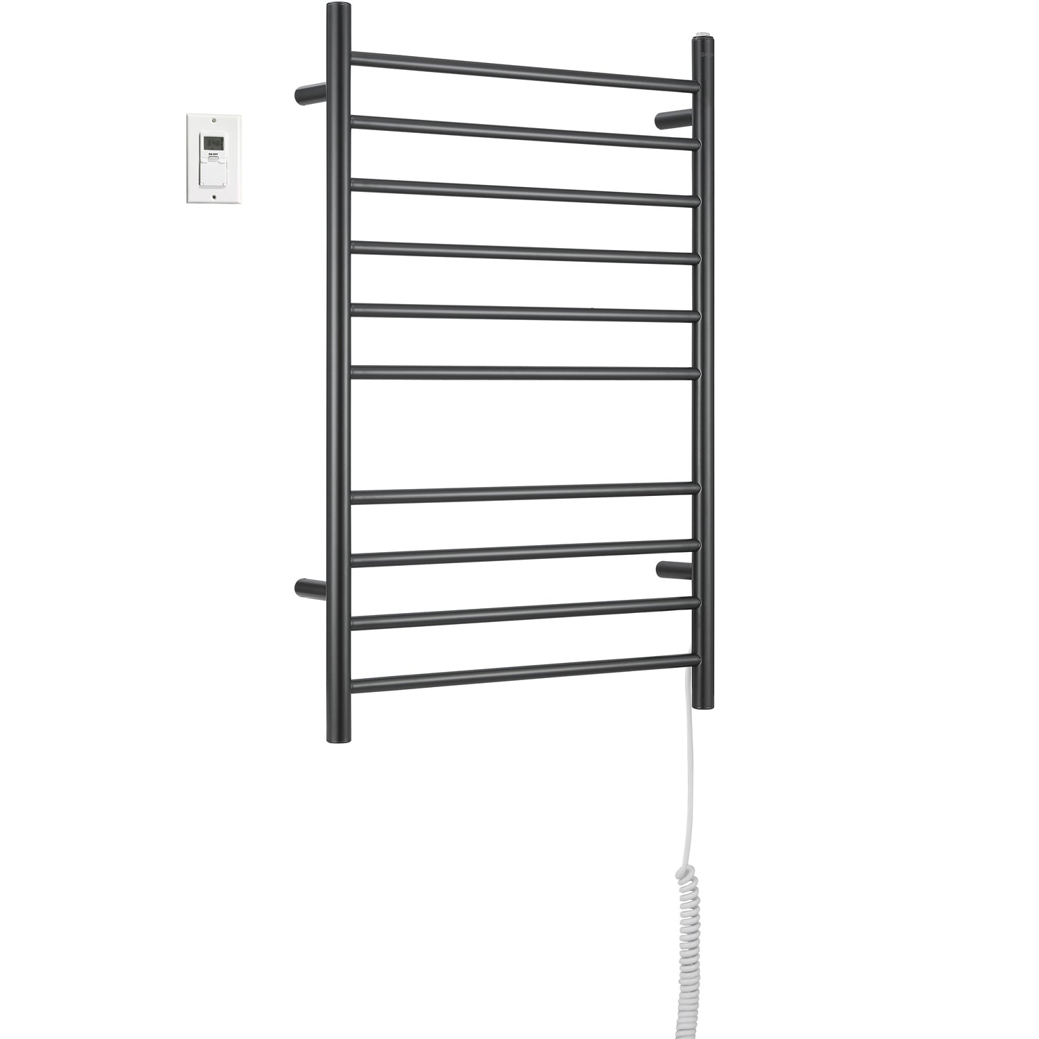 Ancona Novara 10 Bar Dual Wall Mounted Towel Warmer - Matte Black Finish with Digital Timer - Perfect for Bathrooms, Spas & Luxury Home Heating