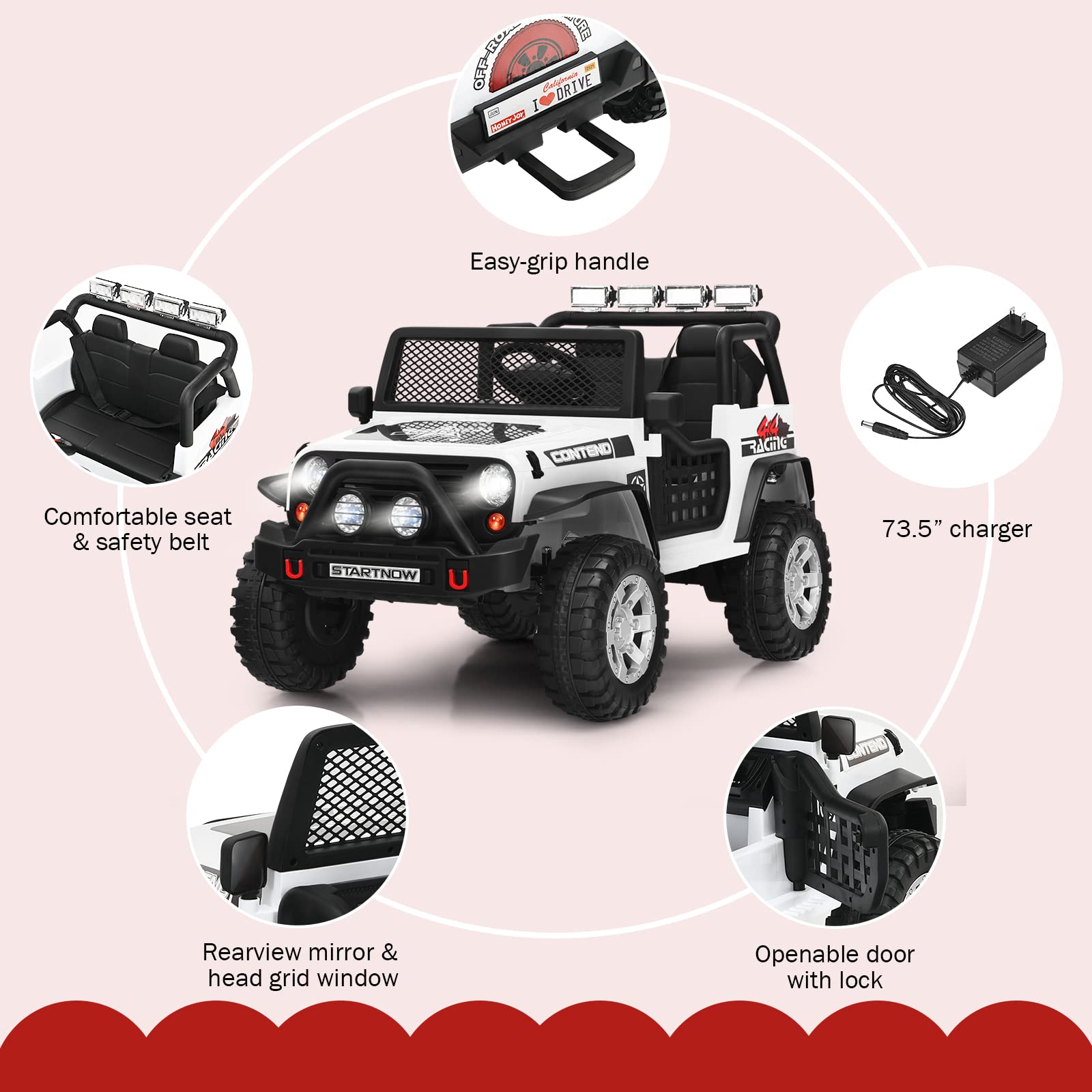 OLAKIDS 12V 2-Seat Battery Powered Electric Ride-On Truck for Kids - Remote Control Toy Car with Spring Suspension, LED Lights & Music - Perfect for Toddlers Outdoor Play & Birthday Gifts
