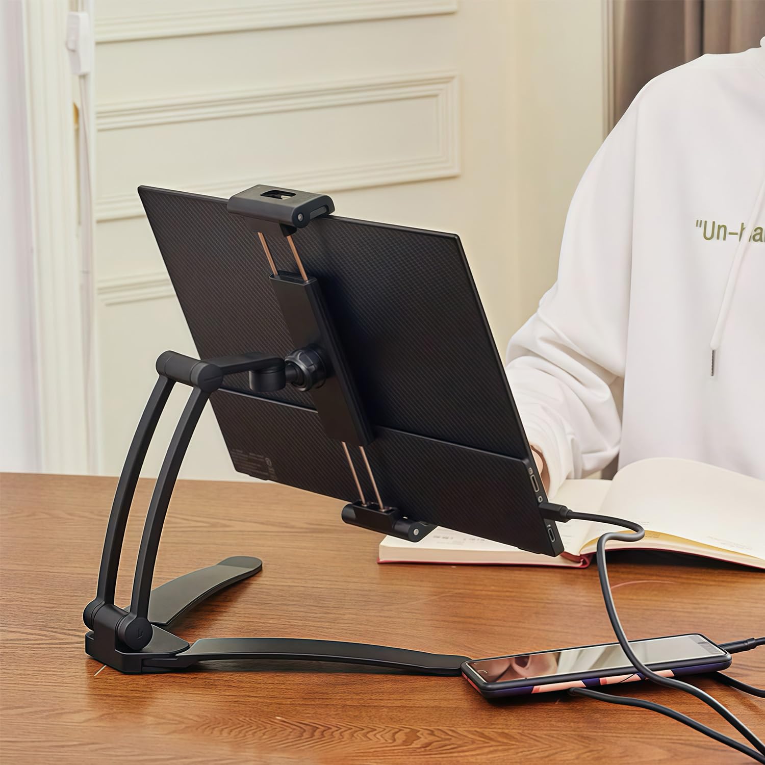 Portable Monitor Stand - Aluminum Alloy Tablet Holder for iPad, Surface Pro | Home & Office Use