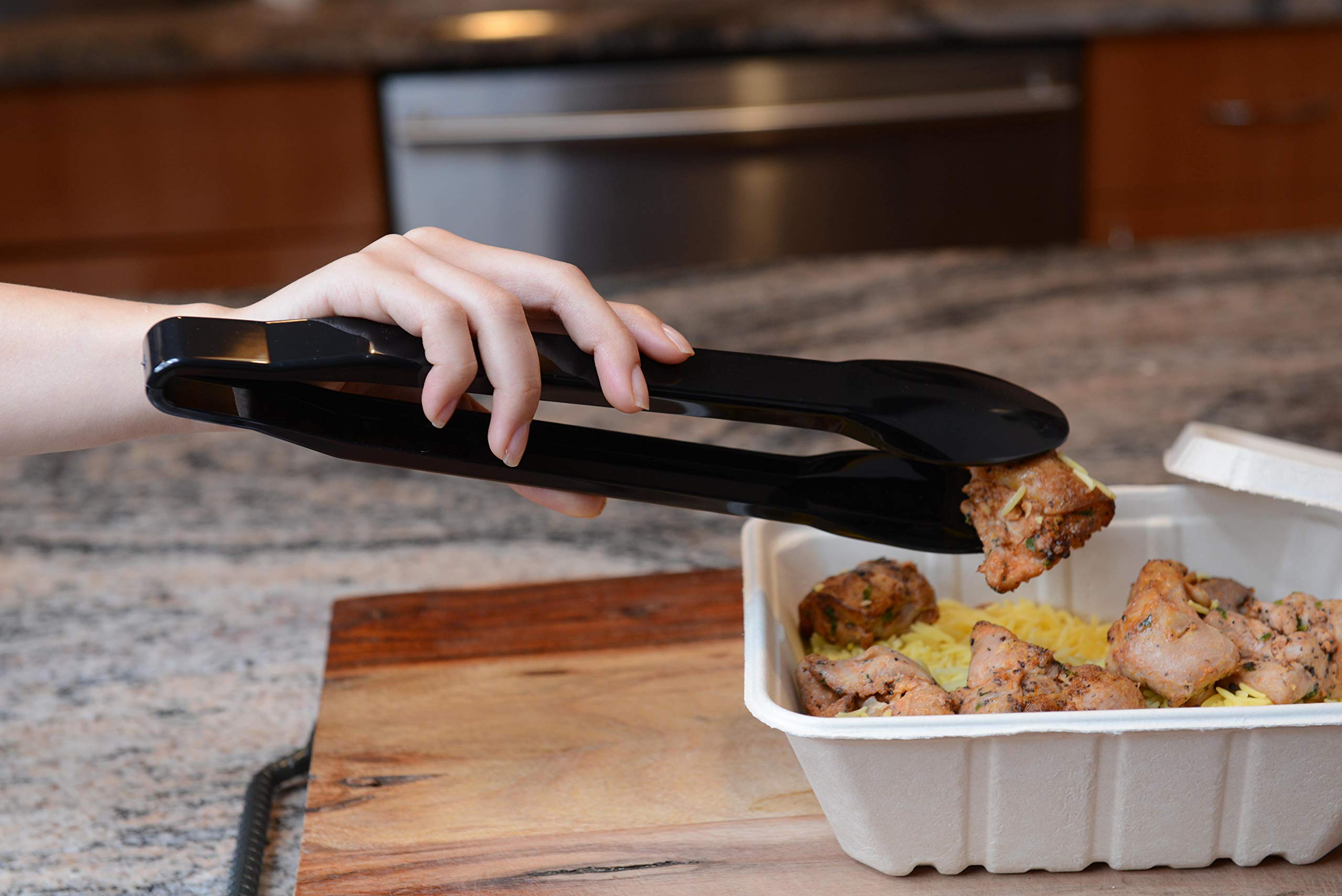 96-Pack Heavy Duty Black Plastic Serving Tongs - 12 Inch Disposable Salad Tongs - Heat Resistant for Catering, Buffets, BBQ - Perfect for Salads, Bakery, Ice & Hot/Cold Foods - Ideal for Restaurants, Parties & Outdoor Events (12