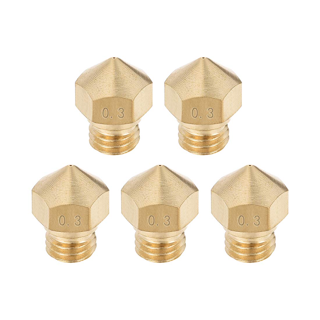 uxcell 5pcs Brass 3D Printer Nozzle 0.3mm, M7 Extruder Print Head Compatible with 1.75mm Filament - Perfect for High-Precision 3D Printing & Miniature Model Creation